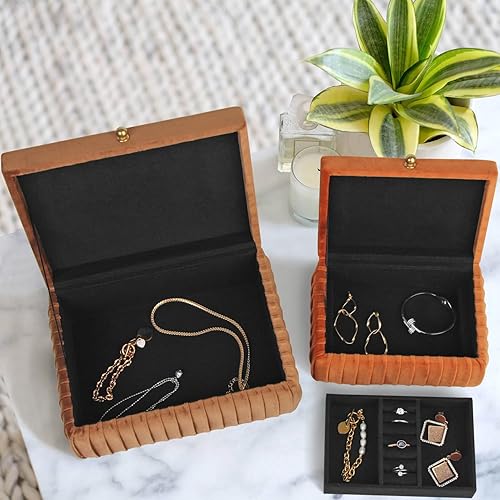 Miniatura 5 de HofferRuffer Cajas decorativas de terciopelo, cajas de joyería, cajas organizadoras de accesorios con elegante decoración de asa, juego clásico de