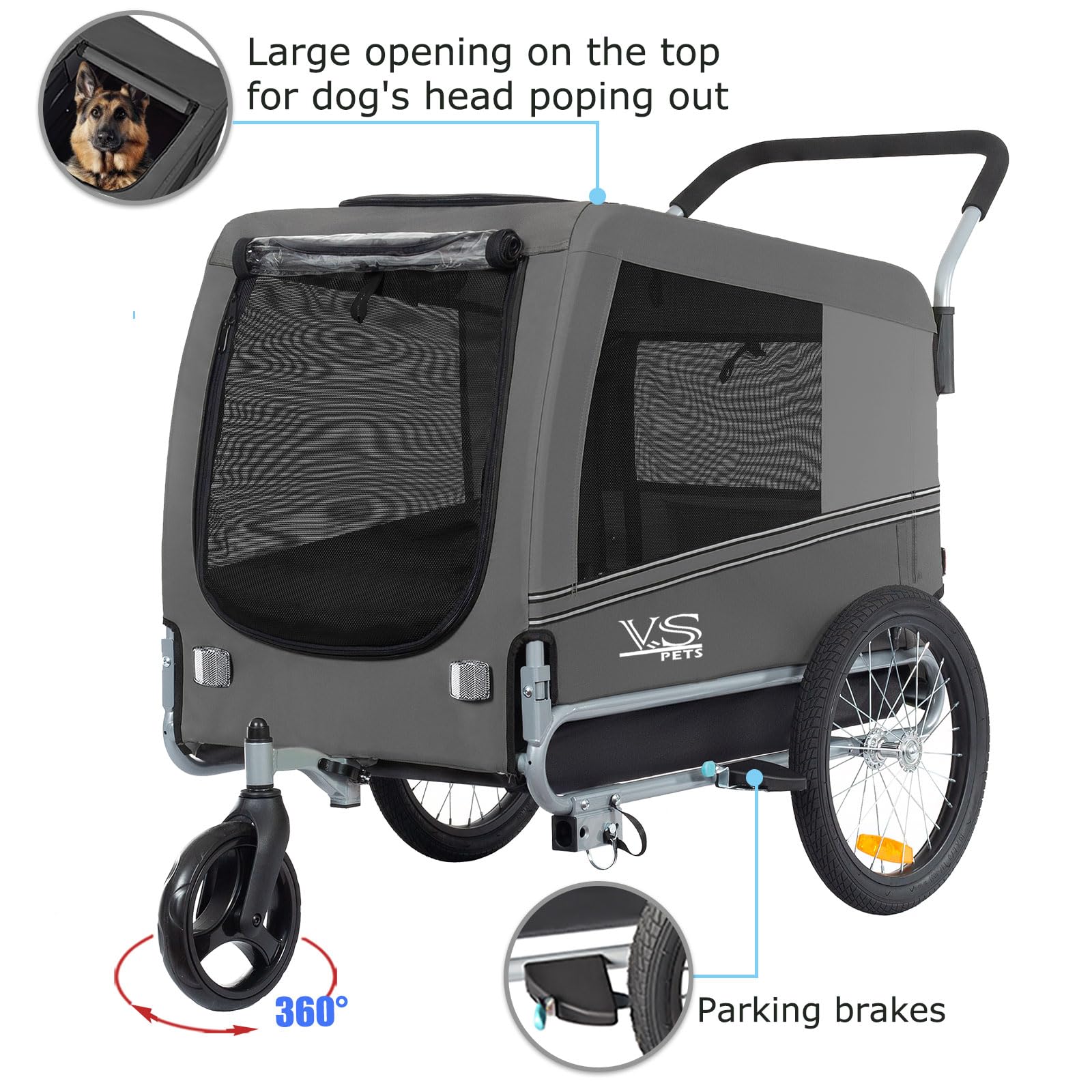 Tiggo VS Pets Large Hundeanhänger & Jogger 2-in-1 Hundebuggy, Fahrradanhänger Klappbar,groß ca. 270 Liter Volumen, für Hunde bis 35kg