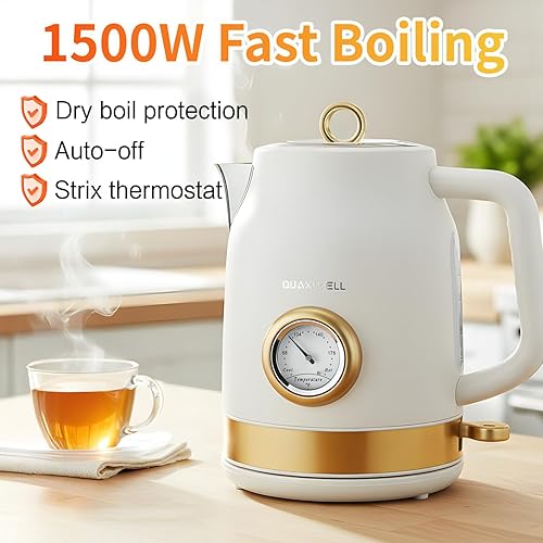 Miniatura 3 de Hervidor eléctrico con medidor de temperatura, blanco y dorado