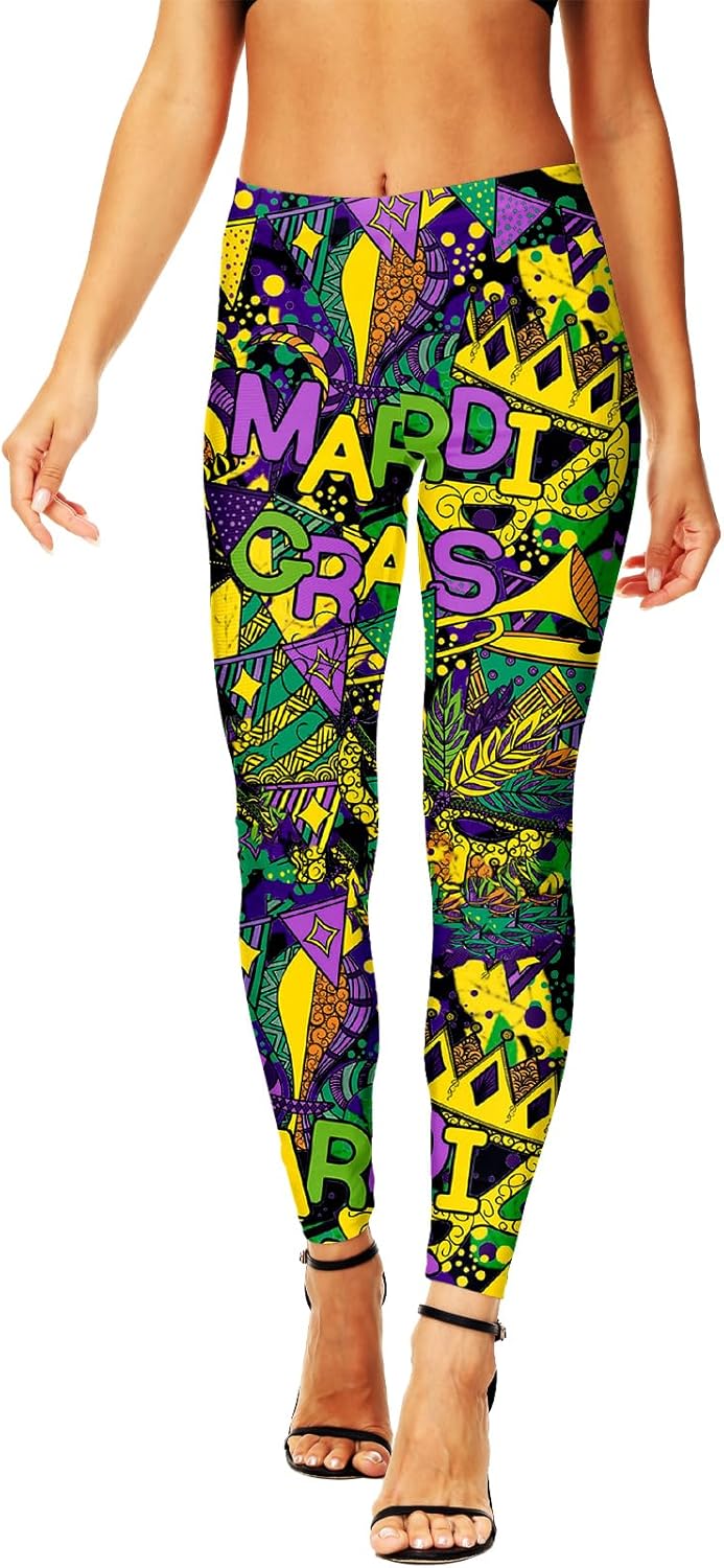 AOBUTE Womens Mardi Gras Leggings Valentine's Day Legging Tights