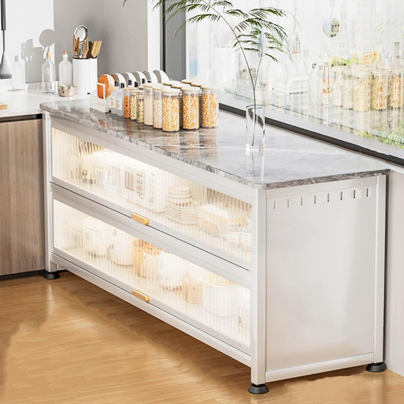 Aparador de 3 niveles con almacenamiento y barra de café para cocina o comedor