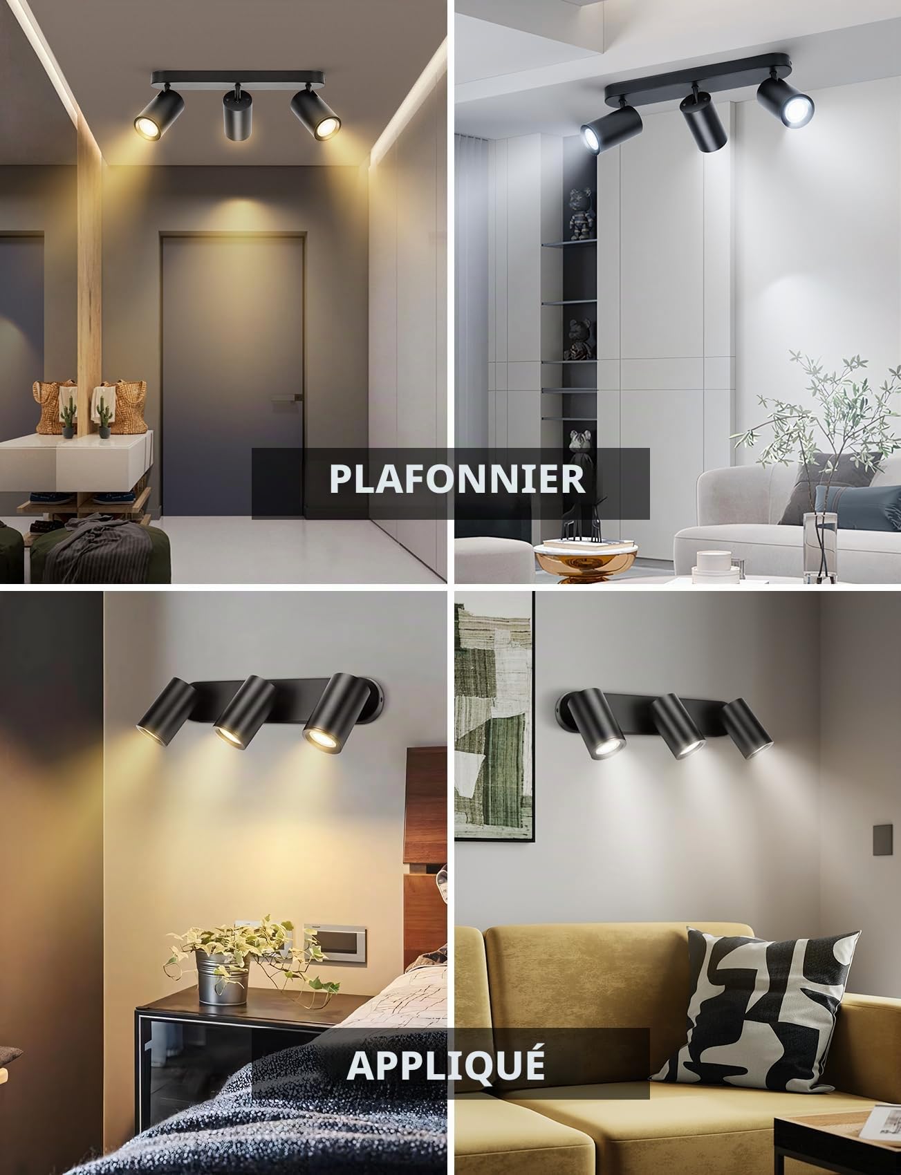 Aigostar Plafonnier LED Spots Alexa GU10, Applique 3 Spots de Plafond Couleur Réglable, Plafonnier avec Télécommande pour Cuisine Chambre Salon (Avec Ampoule Connectée)