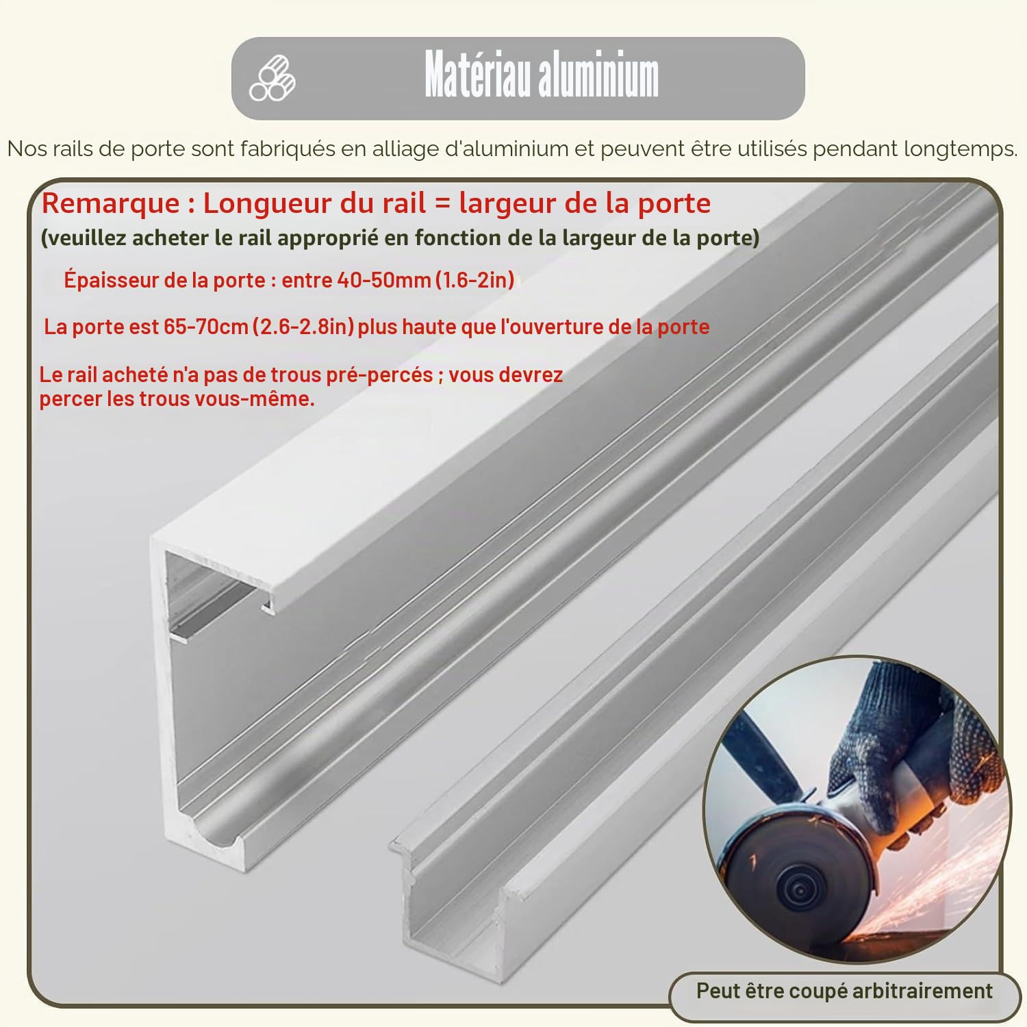 Kit de porte coulissante Kit de matériel de porte de grange caché 3.9-4.9-5.9 ft, jeu de porte coulissante invisible sans voie pour salle de bains/armoires, porte de poche de piste cachée,1.2m/3.9ft
