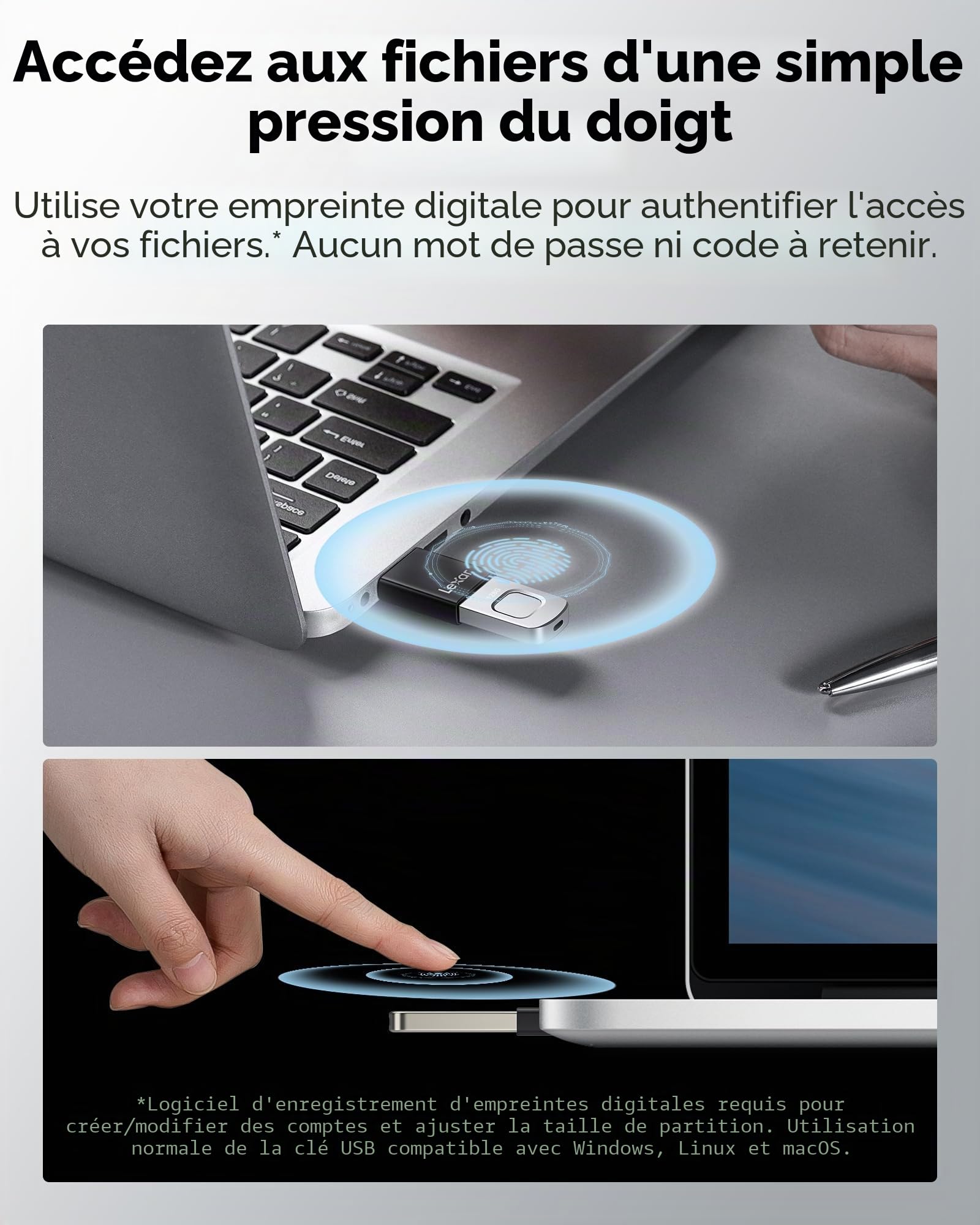 Lexar CLE USB Fingerprint 128GO F35 Pro