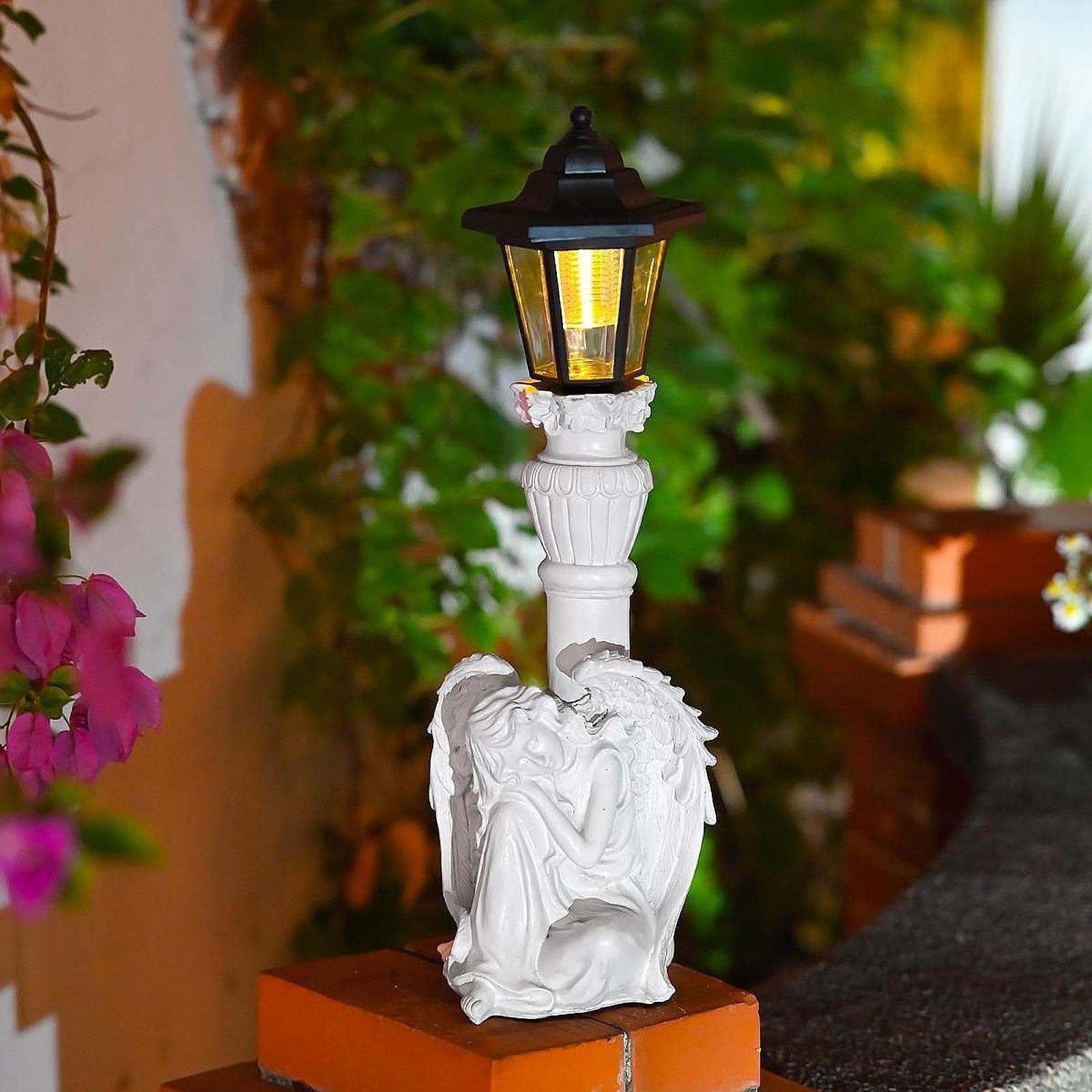 Perfeclan Estatua Ángel de Jardín con Luz Solar Ornamento Escultural Figura Creativa de Resina Lámpara para Exterior Adecuado para Patio Jardín Reuniones al