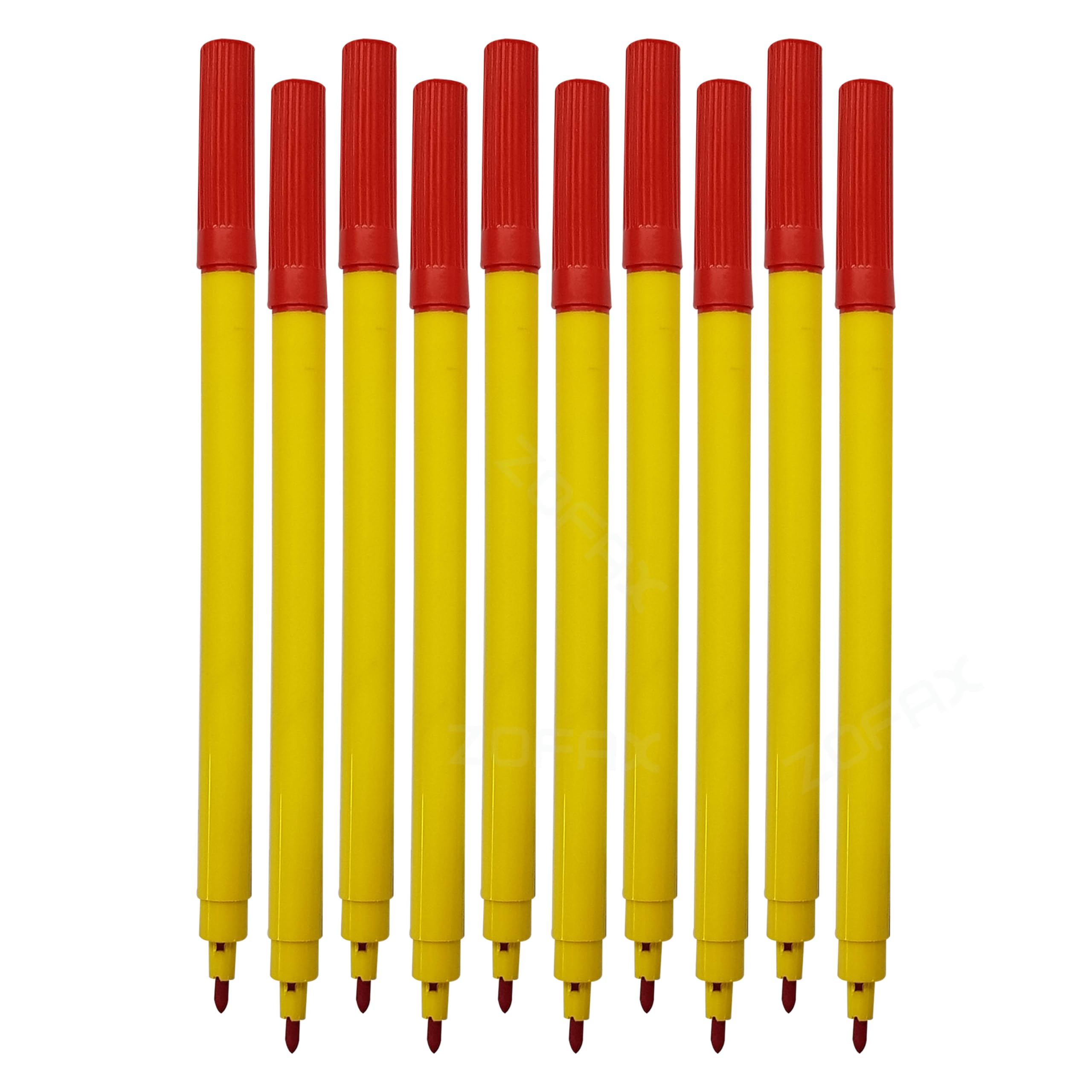 IRO Felt Tips Colouring Pens, RED, Pack of 50, Draw Sketch Colour Mark Write Felt Pens, School Office Home Classroom Ideal Use, iZOFAX Black Ball Pen