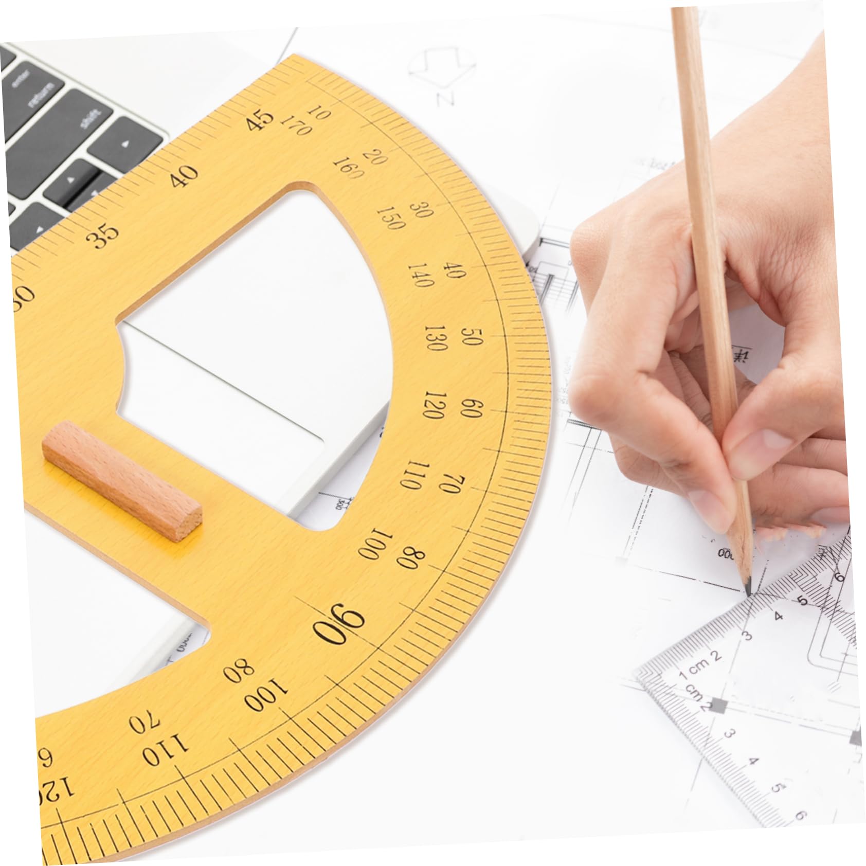 Hohopeti Transportador de Enseñanza Semicircular Grande 180 Grados Madera Resistente Medición Precisa para Dibujo Escolar Papelería para Profesores