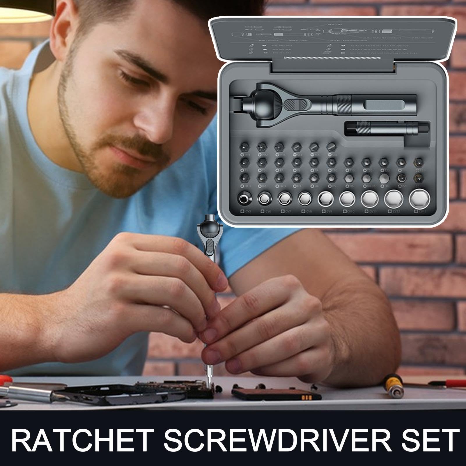 Kit A Cricchetto Cacciavite Rotante 180 Gradi con Set di Utensili | 40 Teste di Precisione Multifunzione per Riparazioni Auto e Meccanica con Rotazione Completa