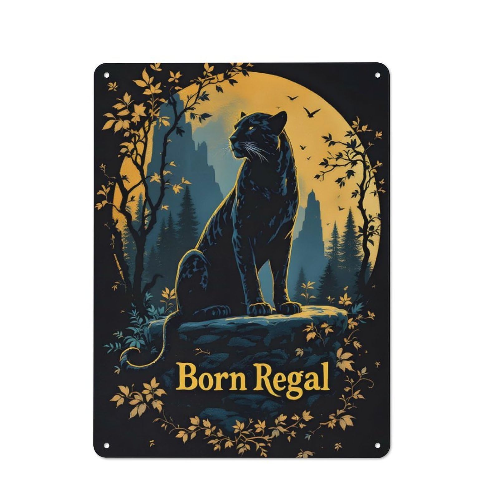 Junmoney Regal Panther In Moonlight For Garden Room Or Summerhouse, Retro Tin Sign 40X30cm, For Garage, Workshop And Man Cave Decoration