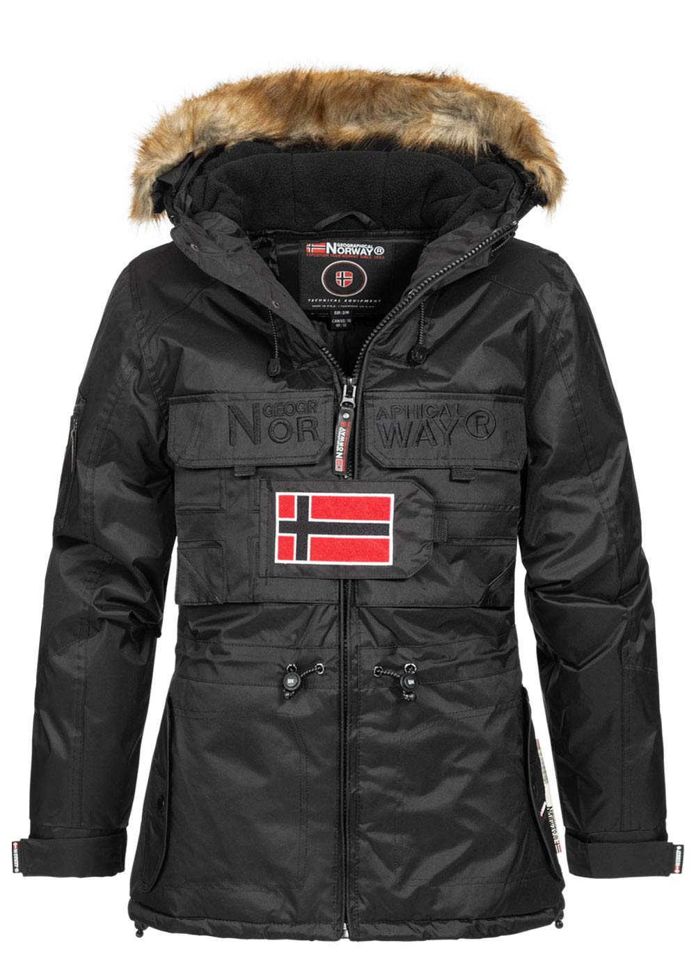 Geographical Norway Bellaciao Lady - Parka Ciente Mujeres Otoño Invierno - Abrigo Con Capucha De Piel Sintética - Chaqueta Corta De Viento - Rego Ide Esquí Mujeres