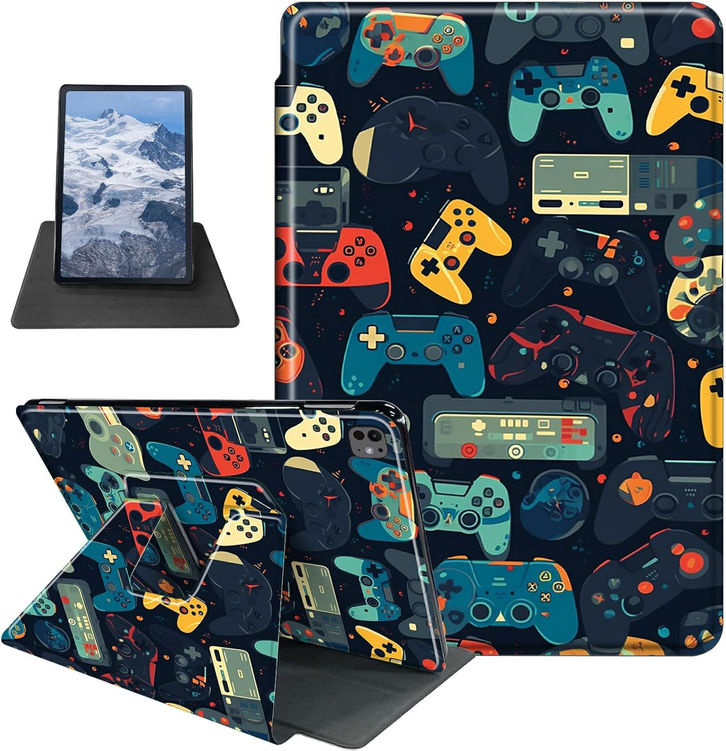 Gaming Controllersca Pattern Case for iPad Pro 13 Inch Case M4(2024),BFDHGQZC 360 Degree Rotating Stand Protective Cover with Auto Sleep/Wake for iPad Pro 13 Inch 2024