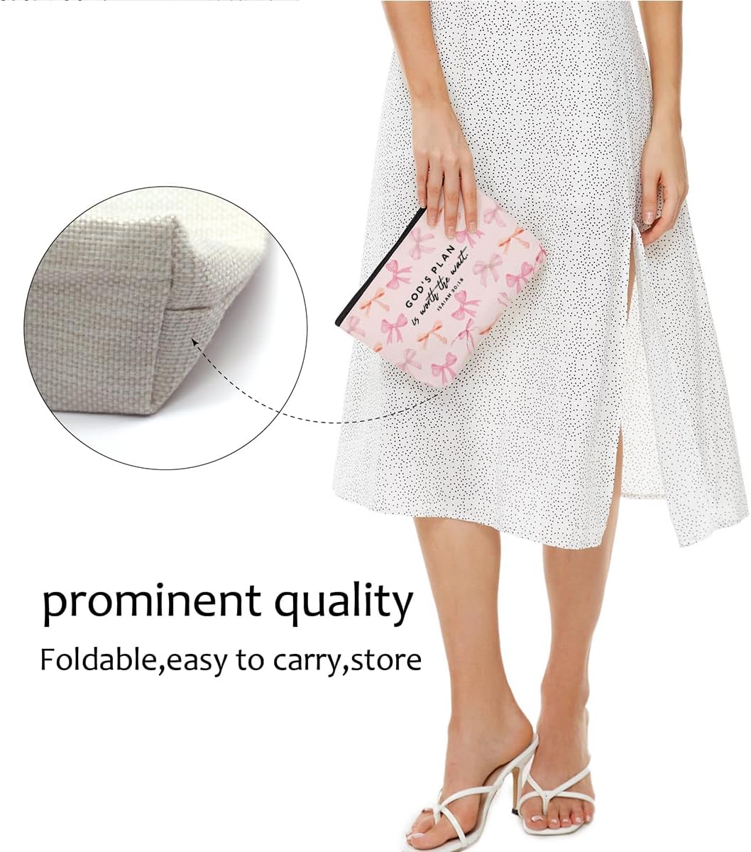 Bible Verse Makeup Bag for Women, Coquette Pink Bow Portable Travel Organizer Toiletry Pouch Cosmetic Bag with Zipper, Inspirational Roomy Makeup Bags Travel Accessories, Christian Gifts 2 - Image 7