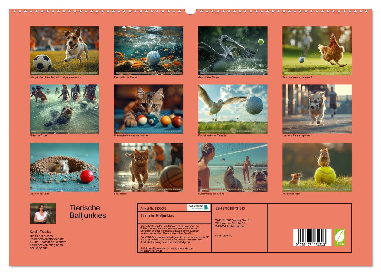 Tierische Balljunkies (hochwertiger Premium Wandkalender 2026 DIN A2 quer), Kunstdruck in Hochglanz: Ballsport und Tiere zusammen, das garantiert eine lustige Zeit