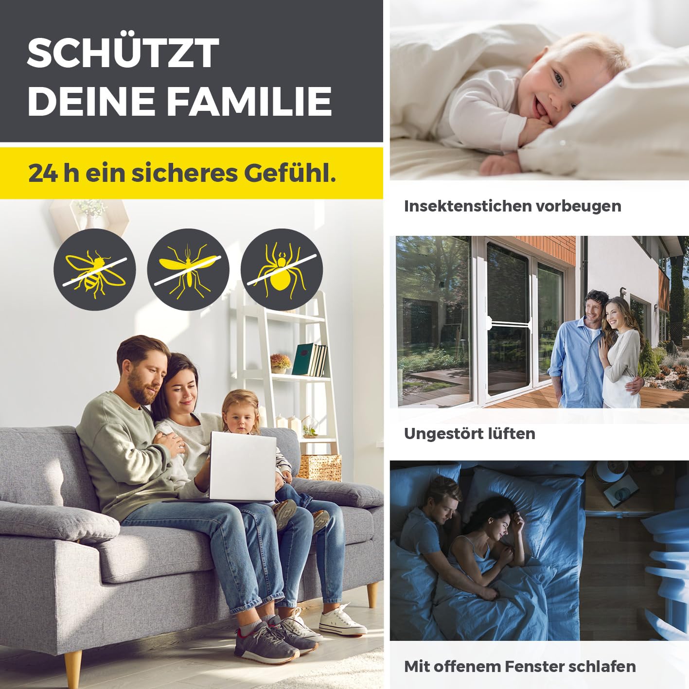 EASYmaxx Insect Protect Fliegengitter Balkontür | Teleskop Fliegengitter Tür mit integriertem Netz | Insektenschutz Balkontür ohne Zuschneiden | Ohne Bohren | max. ca. 122 x 285 cm
