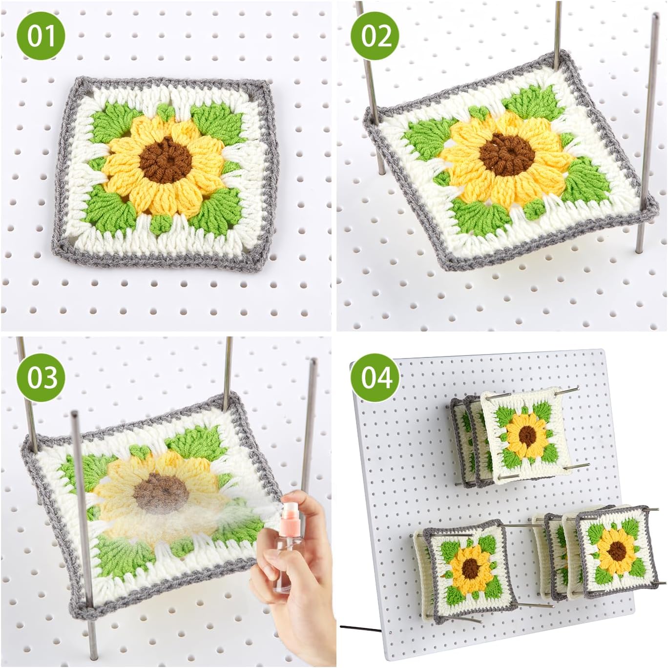 13’’Crochet Blocking Board with 20 Pegs/Pins Granny Square Blocking Boards for Crochet Projects,Plastic Waterproof Crochet Peg Blocking Board Gift for Crocheters and Beginners