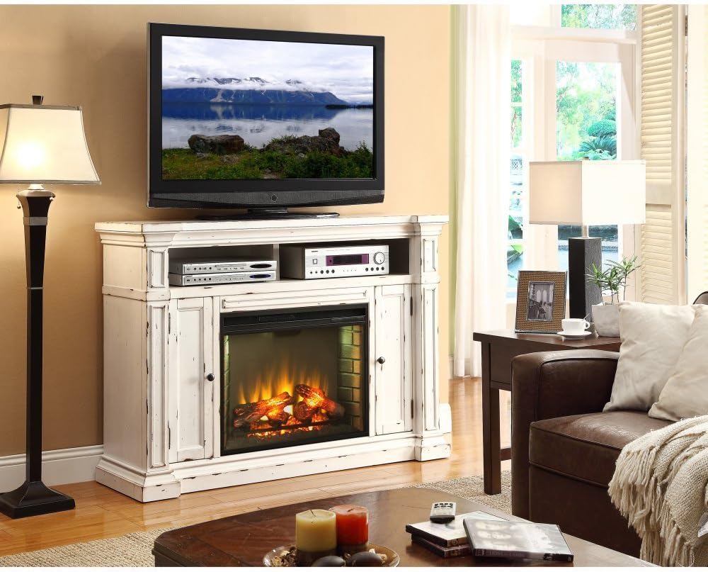 Legends Furniture New Castle Fireplace Media Center, Rustic White