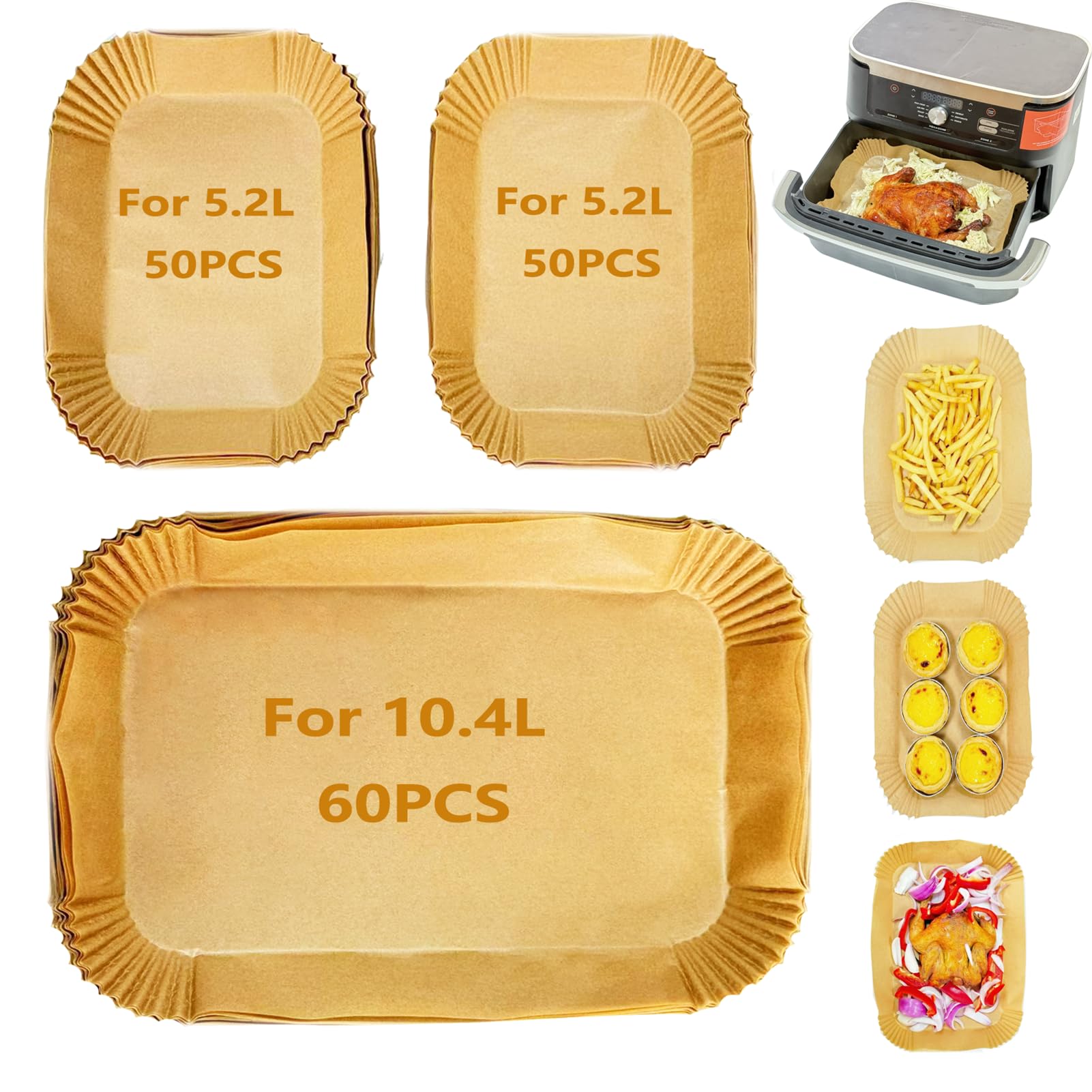 160pcs Airfryer Backpapier für Ninja Flex Drawer Dual Zone AF500EU 10,4L Heißluftfritteuse,Zubehör für Ninja Foodi AF500EU AF500EUCP Airfryer,Auch kompatibel mit Cecotec Dual 9000 9L