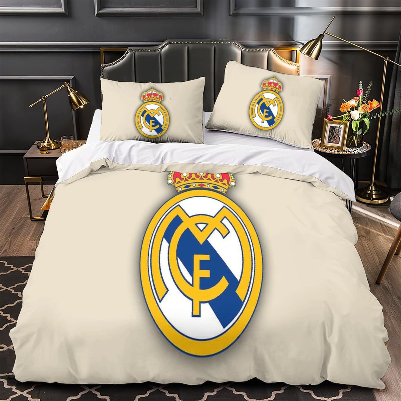 Equipo de Fútbol Juego de Funda Nórdica Cama de 90cm Funda de Edredón de Microfibra Suave con 2 Fundas de Almohada 50x75