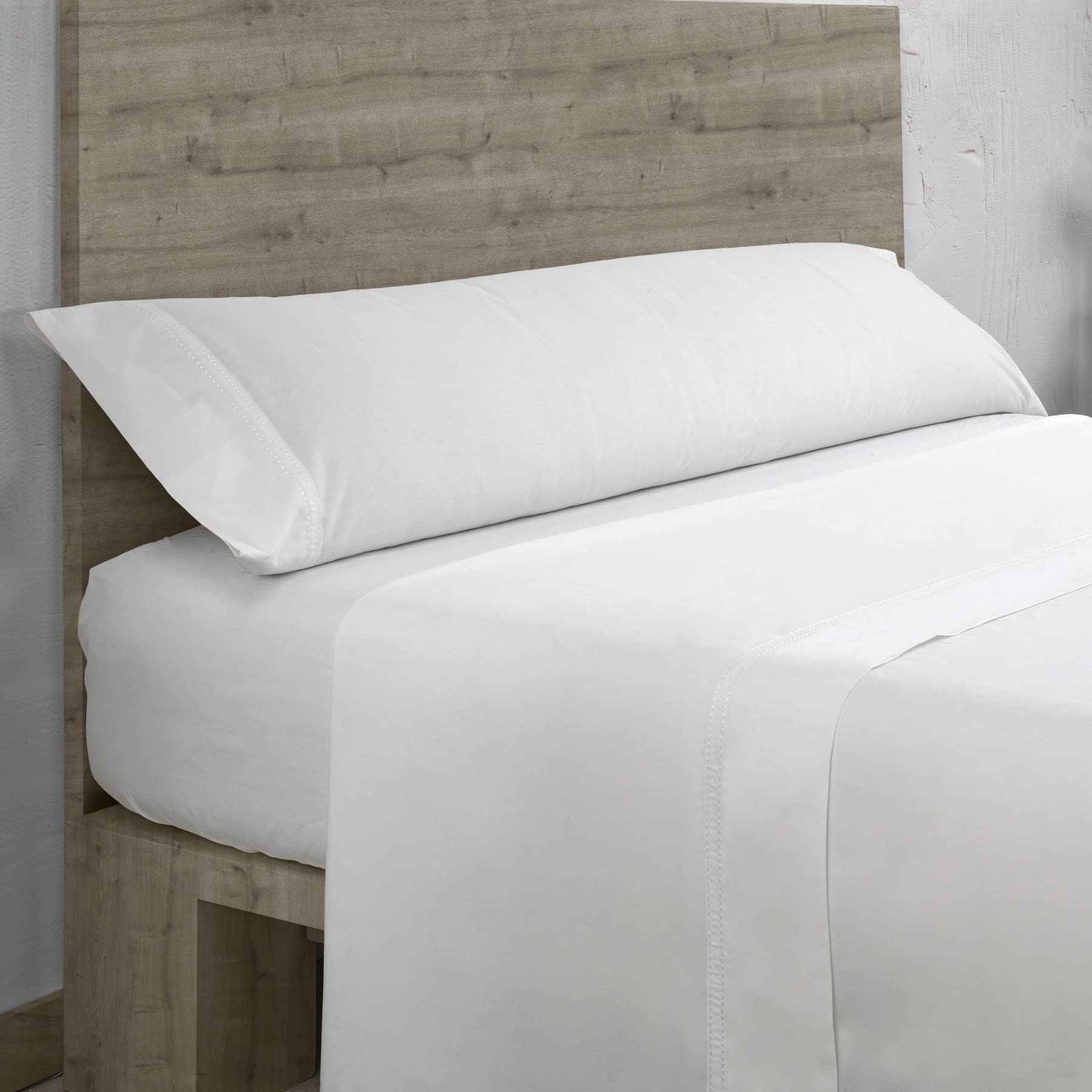 Juego de sábanas de algodón orgánico Color Blanco - Cama de 150 (3 Piezas) - Certificado Gots - Satén de 300 Hilos - Acabado en Doble Pespunte