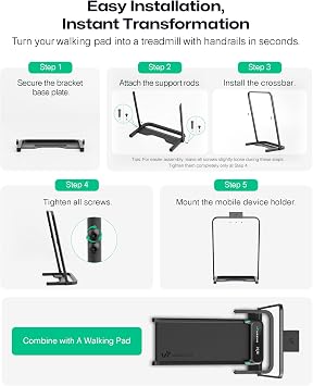 UREVO Walking Pad Handle Bar Only, Universal Compatible for Walking Pads 23.6'' Wide, Transform WalkingPad Into a Treadmill in Seconds, Easy Moving with Wheels, Quick Assembly, Sturdy Design, Black