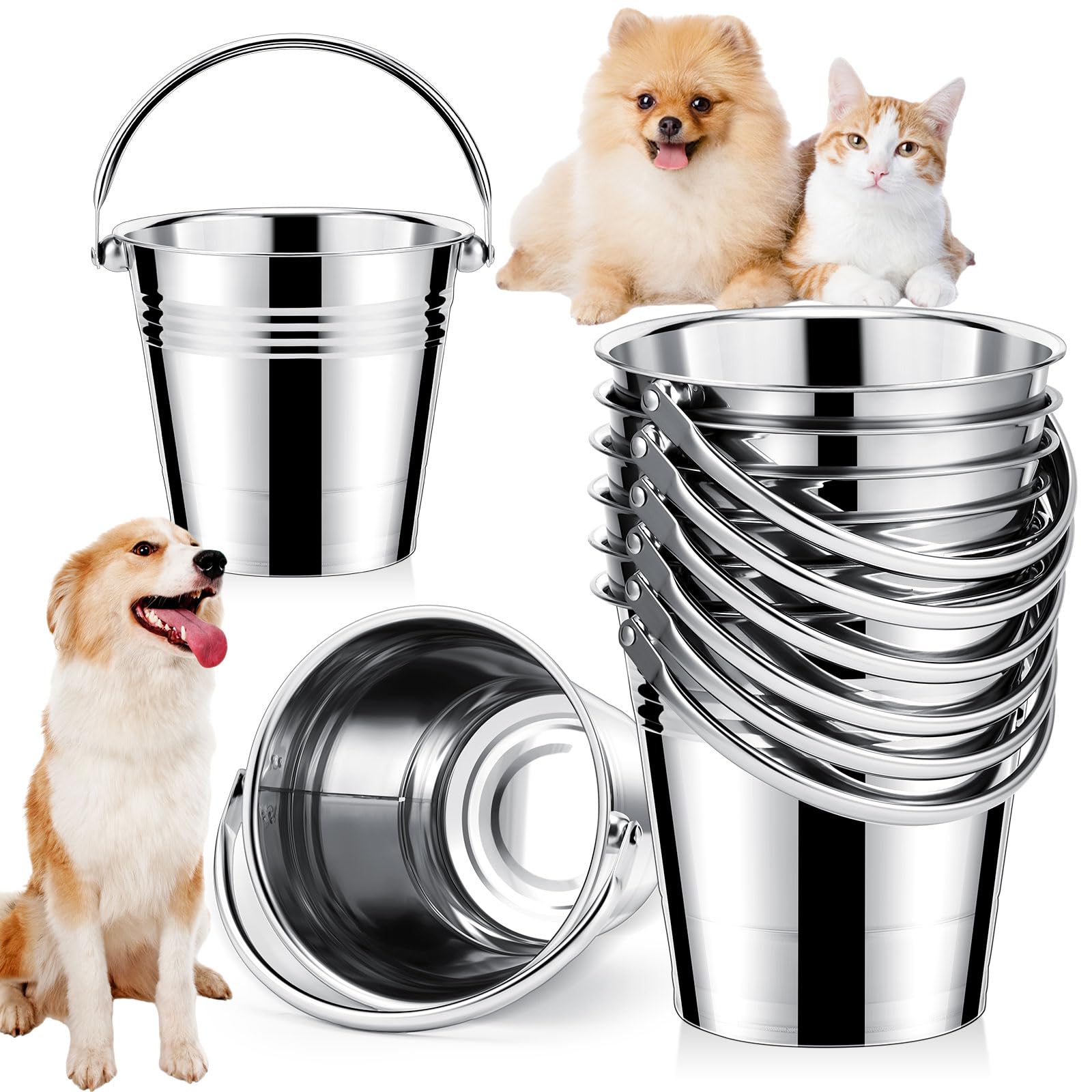 Hicarer 6 Pcs 2.1 Quart/0.53 Gallon Stainless Steel Dog Water Bucket