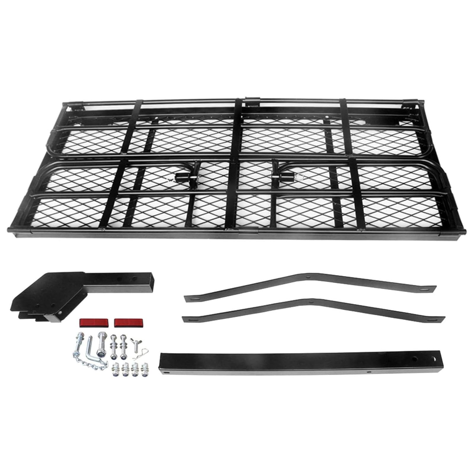 Transportador de carga de enganche resistente de 500lb, cesta de acero plegable de 60x24 pulgadas con lados y reflectores elevados para SUV Truck.Transporte seguro equipo de camping de equipaje en rem