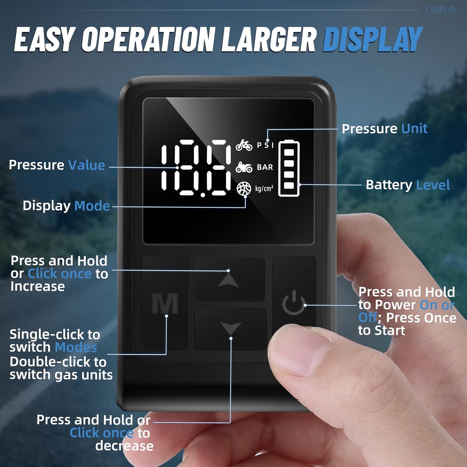 West Biking Electric Bike Pump display and control buttons