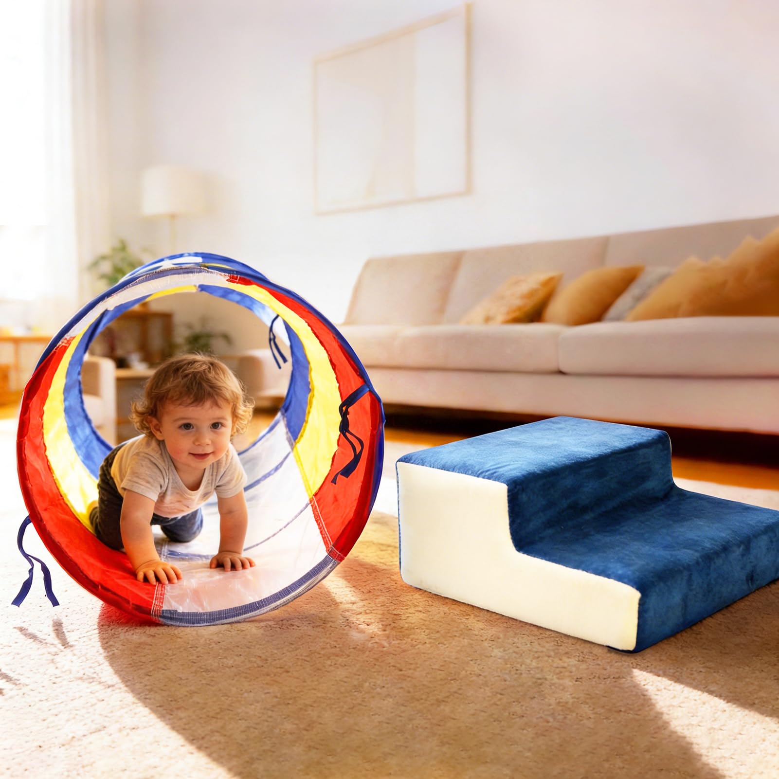 XIAPIA Lot de 6 Blocs de Construction en Mousse avec Tunnel de Jeu –Blocs Mousse Éducatifs Modulables–Parcours Motricité– Toboggans d'intérieur Lavable – Cadeau Anniversaire Noël