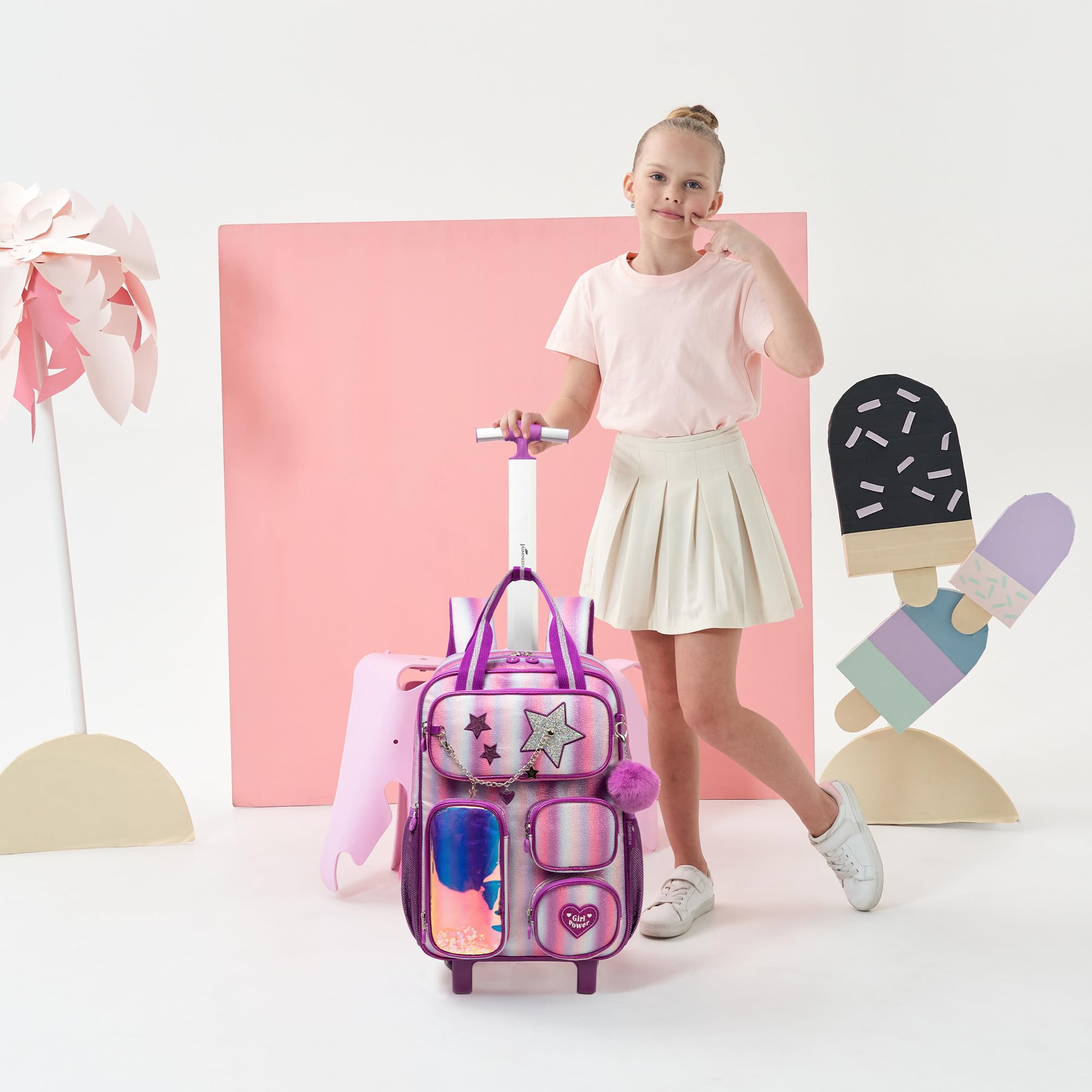 Mochila rodante para niñas y niños, mochila con ruedas, maleta de viaje