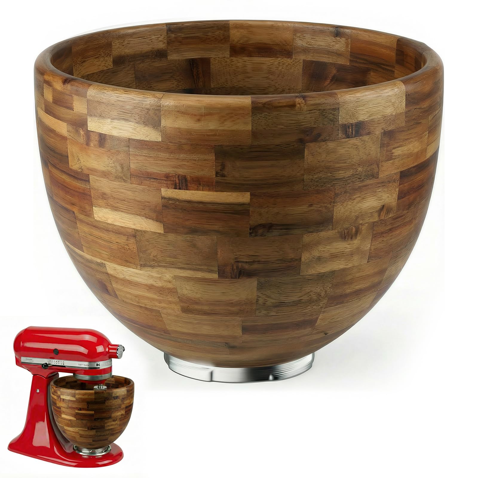 5 Qt Solid Wood Mixing Bowl Compatible with KitchenAid Tilt-Head Stand Mixer, Handcrafted Natural Wooden Bowl for 4.5-5 Qt K45SS KSM75 KSM150, Ideal for Bread Dough & Salads (Light Brown) - 73% off