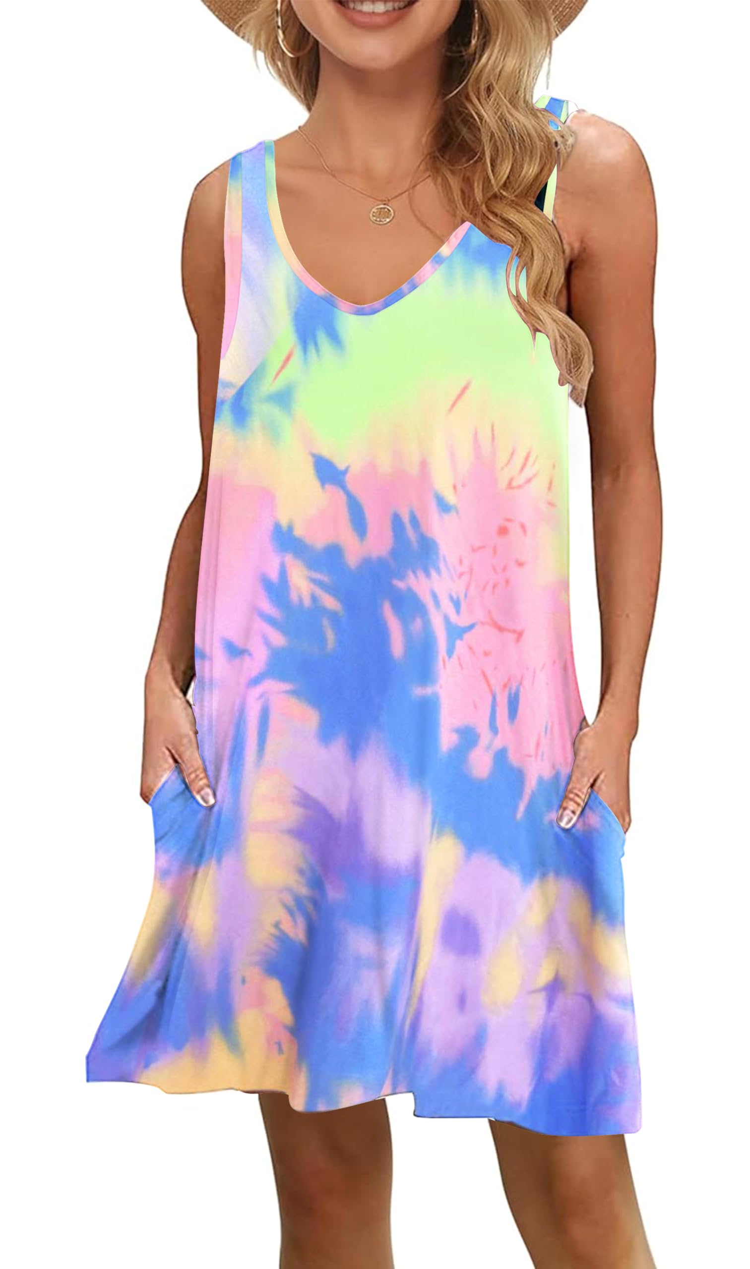 MISFAY Vestido casual de verano para mujer, vestido de playa sin mangas