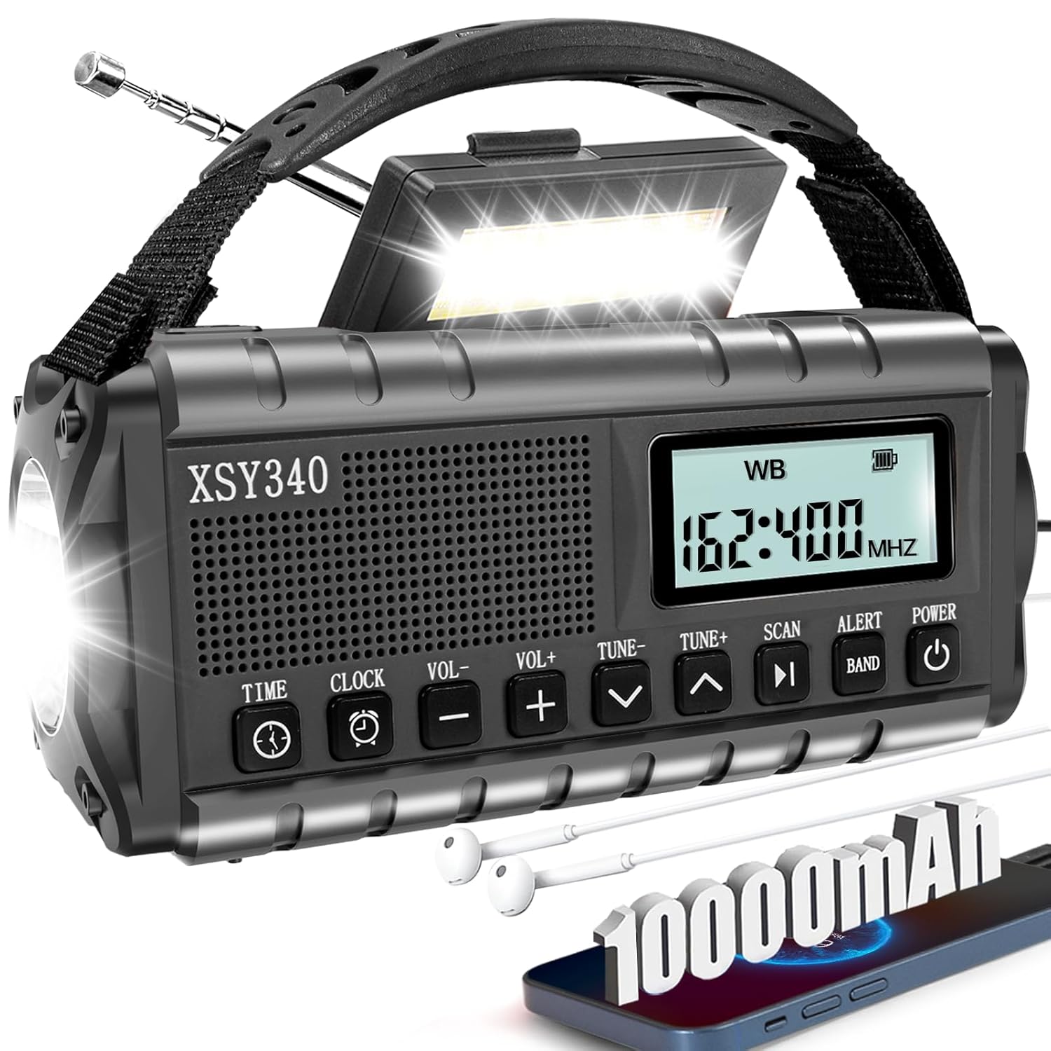 Upgraded 37000mWh Emergency Hand Crank Radio AM FM with LED Flashlight Solar Radio Portable Weather Radio Emergency Cell