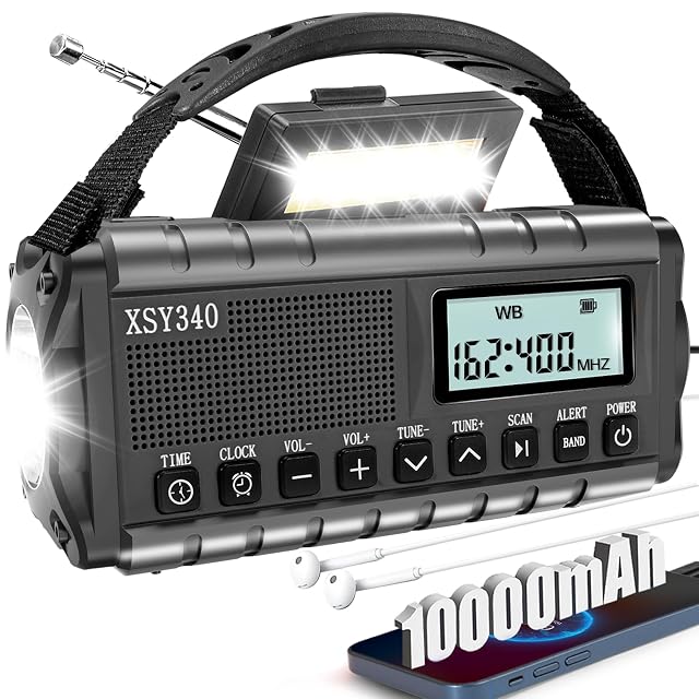 Upgraded 37000mWh Emergency Hand Crank Radio AM FM with LED Flashlight Solar Radio Portable Weather Radio Emergency Cell