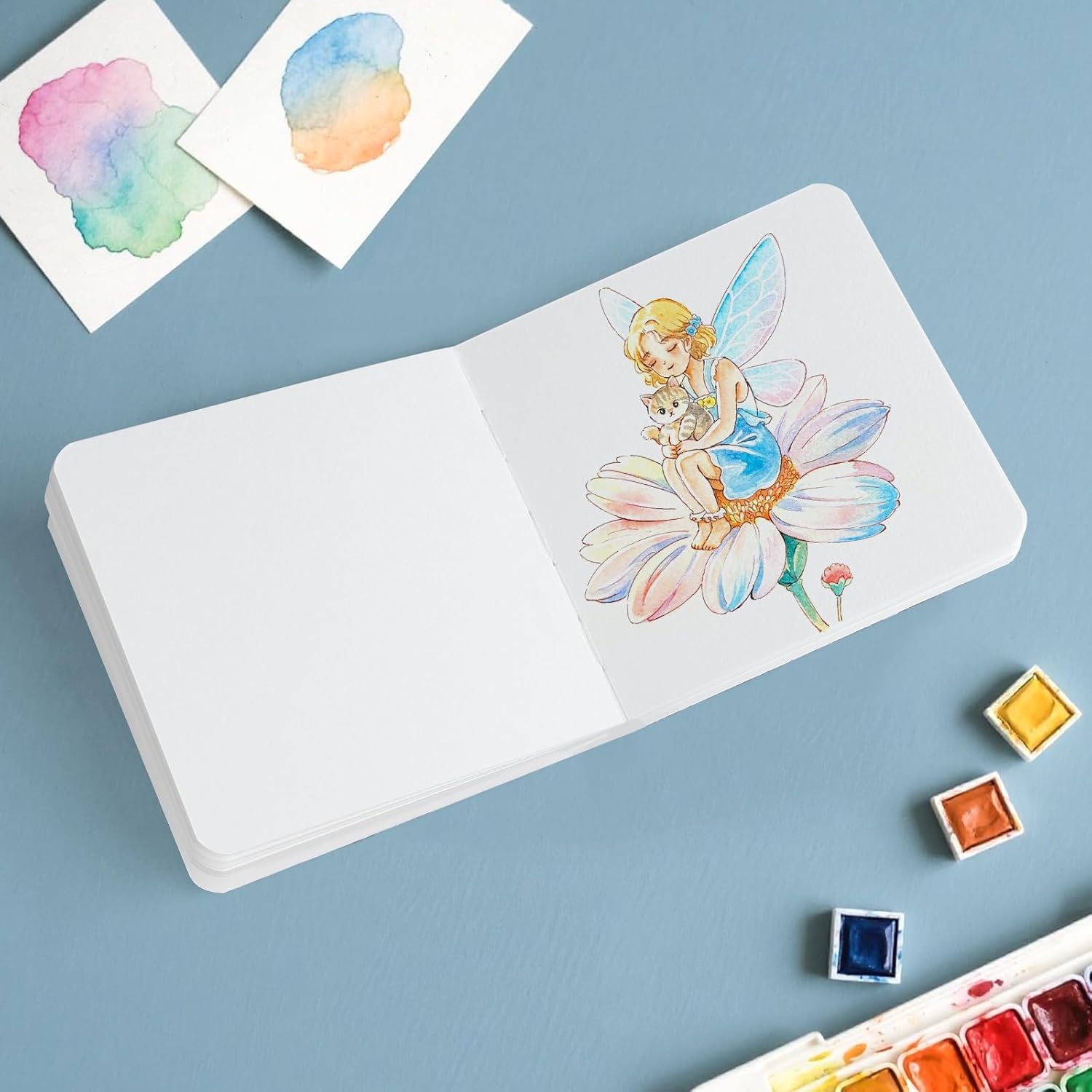 Square Watercolor Sketchbook, Green Painting Notebook, Portable Travel Drawing Paper Mixed Media Art Journal, 300 GSM 30 Sheets/60 Pages 4.7×4.7" Sketch Pad