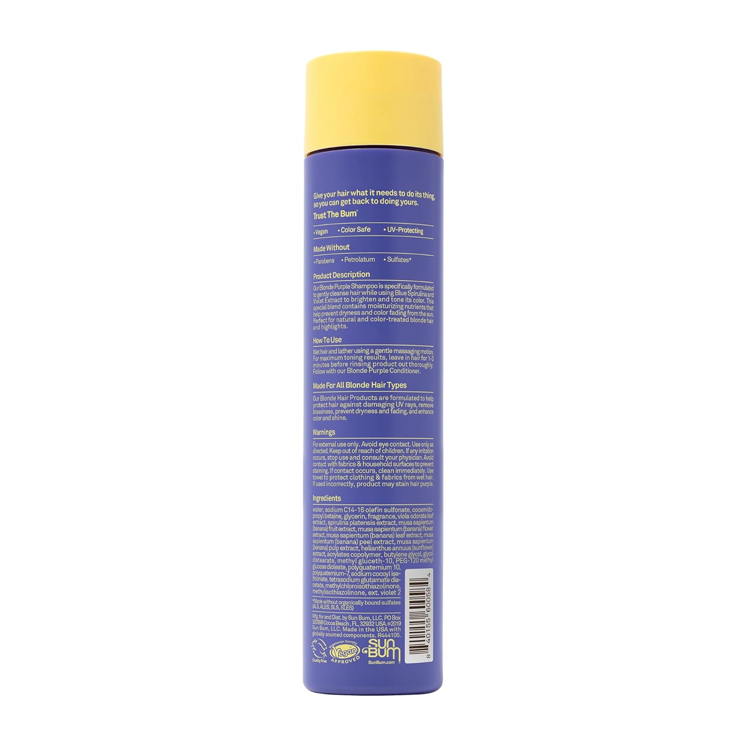 Sun Bum Blonde Purple Shampoo - Cleanses and Prevents Dryness with Deep Moisturizing and Brightening Formula - Color Enhancing-and Toning Treatment for Blonde Hair - Color Friendly - 10 oz,(Pack of 2)