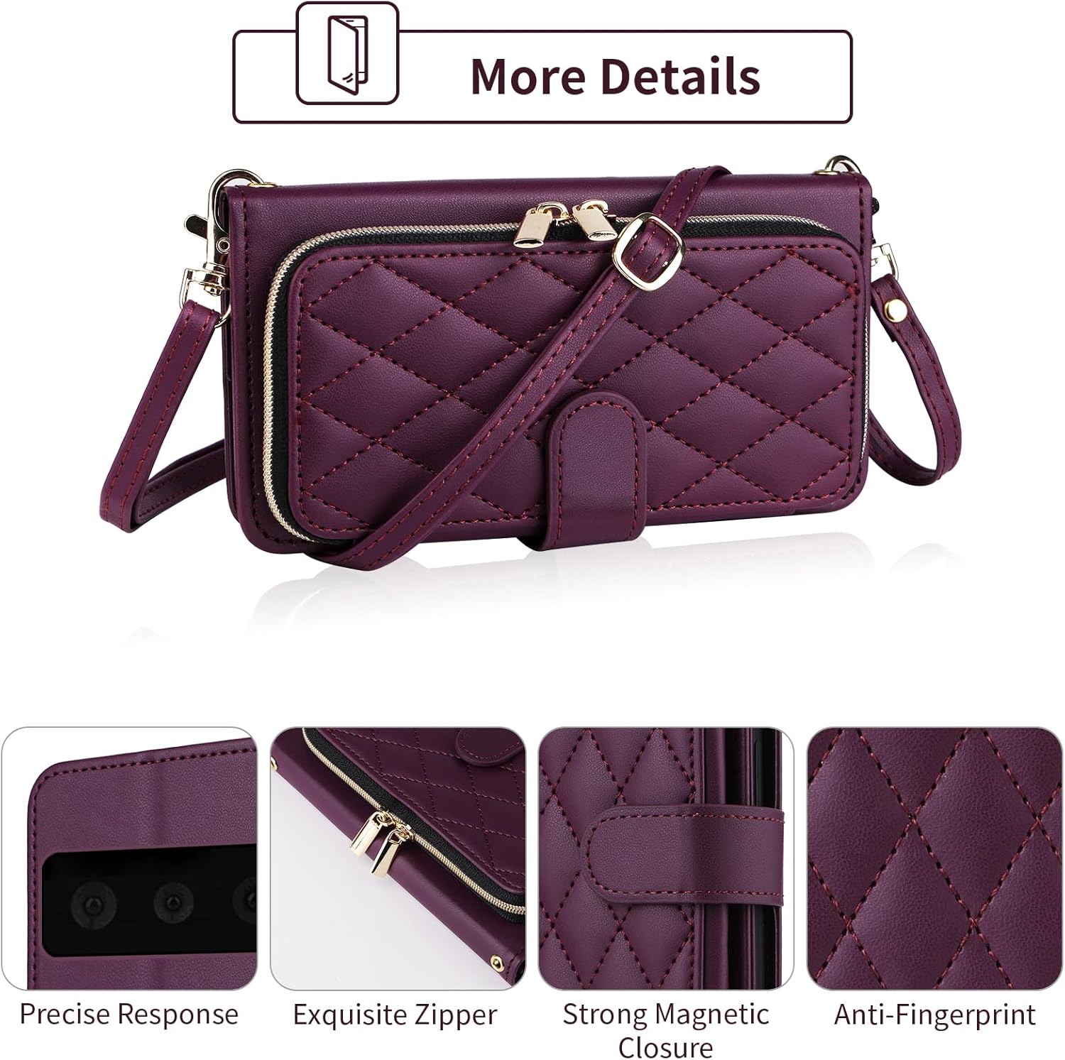 Wallet Case for Google Pixel 6 with Detachable Wrist Strap 9+ Card Slots Zipper Purse Luxury PU Leather Stand Full Body Accessories Cell Phone Cover for Pixel6 Pixle Six Women Girls Deep Purple