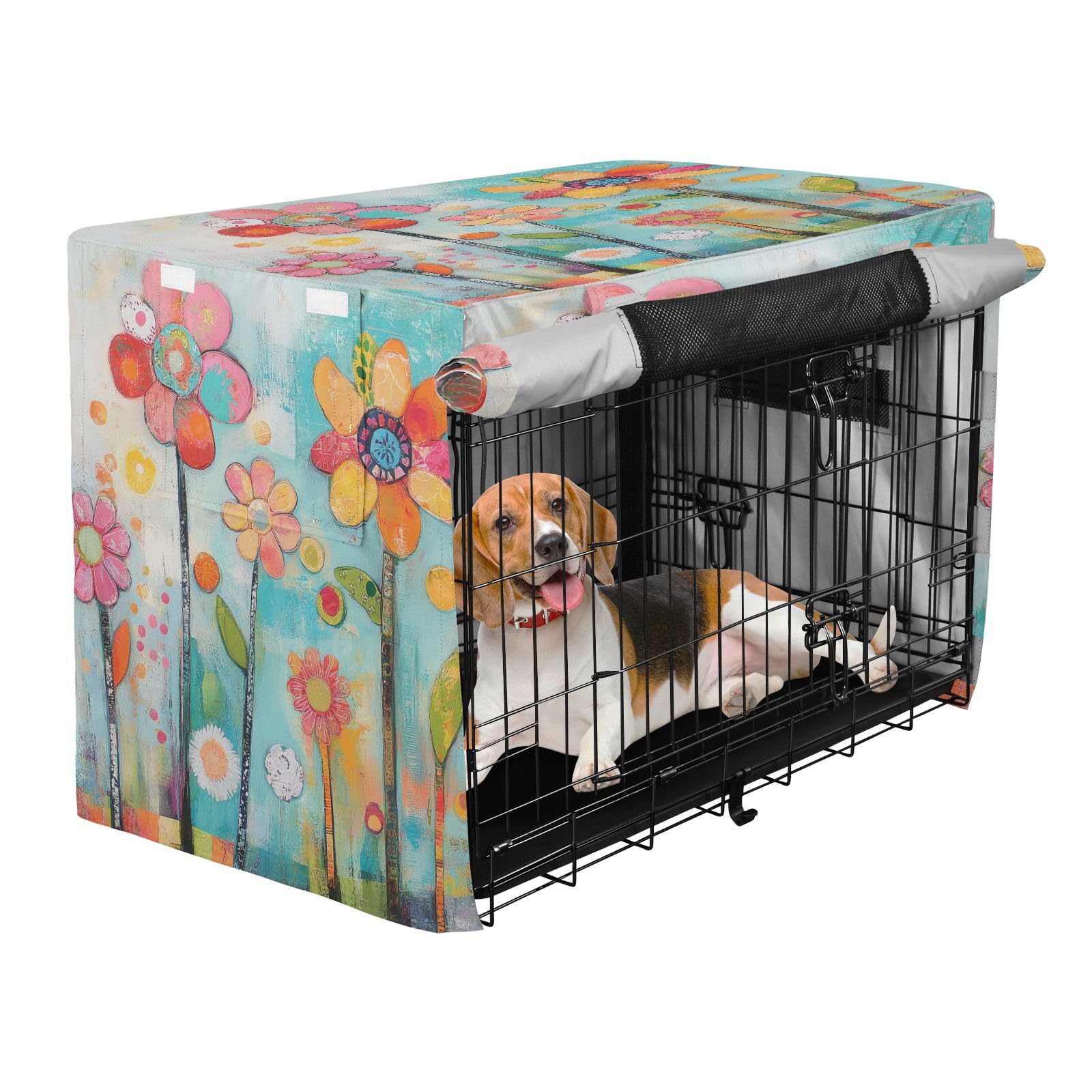 aidingzhi Dog Crate Cover Kennel Covers for Puppy with Roller Shades - Flowers Vivid Color