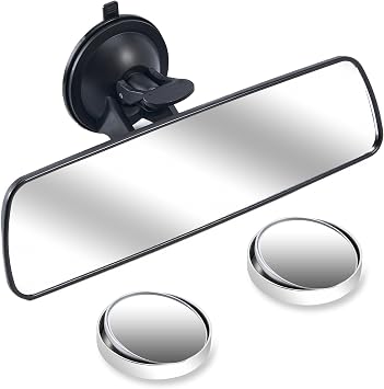 Rear View Mirror Adhesive, Strong Grip Mirror for Car with Gel Suction Cup and Anti-Slip Screw, Universal Espejo Retrovisor para Carro with Wide-Angle View and All-Around Visibility for Car SUV Trucks