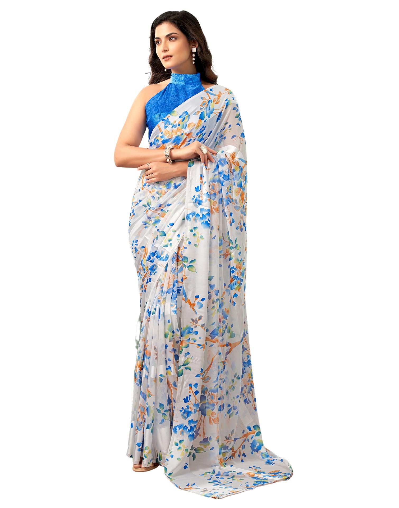 SIRILWomen's Georgette Floral Printed Saree With Unstitched Blouse Piece