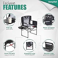 Vista 6 de SUNNYFEEL Silla de directores de campamento de gran tamaño de 500 libras resistente, silla plegable portátil con mesa auxiliar, bolsillo para playa