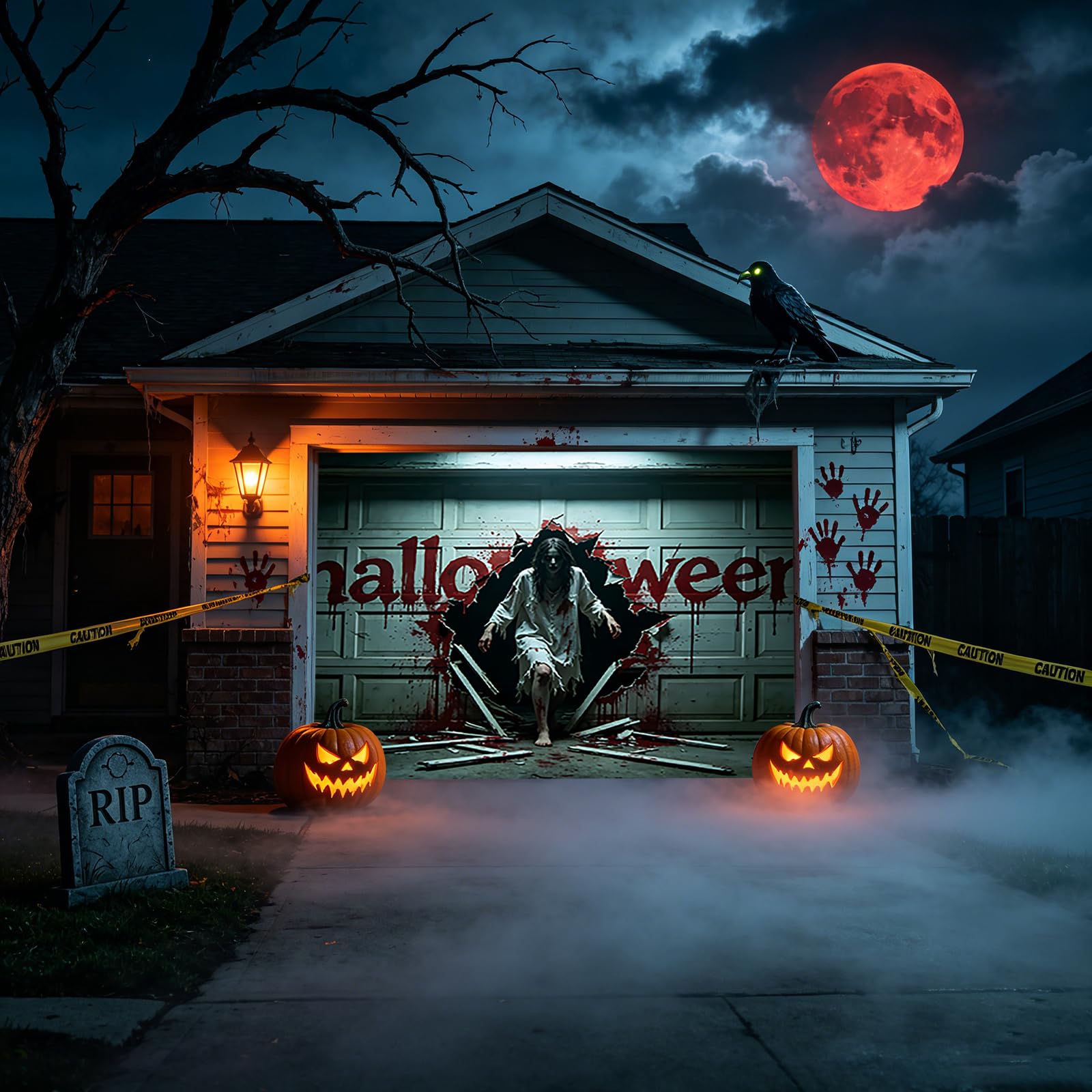 zombie 2,4 × 2,1 m, baner na drzwi garażowe na Halloween dekoracja