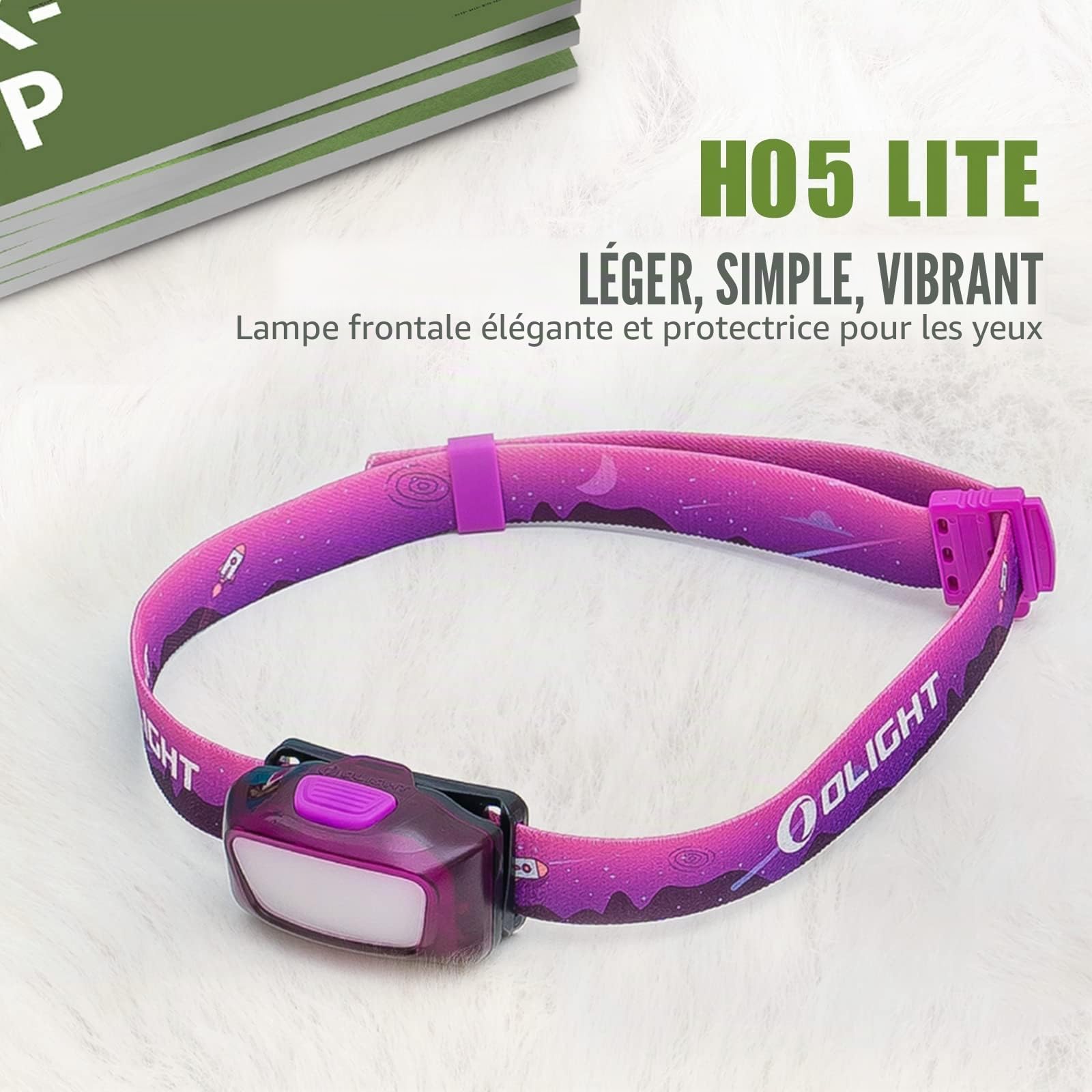 OLIGHT H05 Lite Lampe frontale LED, lampe frontale légère à 5 modes avec bandeau réglable, alimentée par 2 piles AAA, équitation (rose)