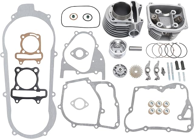WOOSTAR 57.4mm Big Bore Complete Cylinder and Cylinder Head Rebuild Kit Replacement for 4 Stroke GY6 150cc 157QMJ 152QMI Engine Chinese ATV Quad Scooter Go Kart