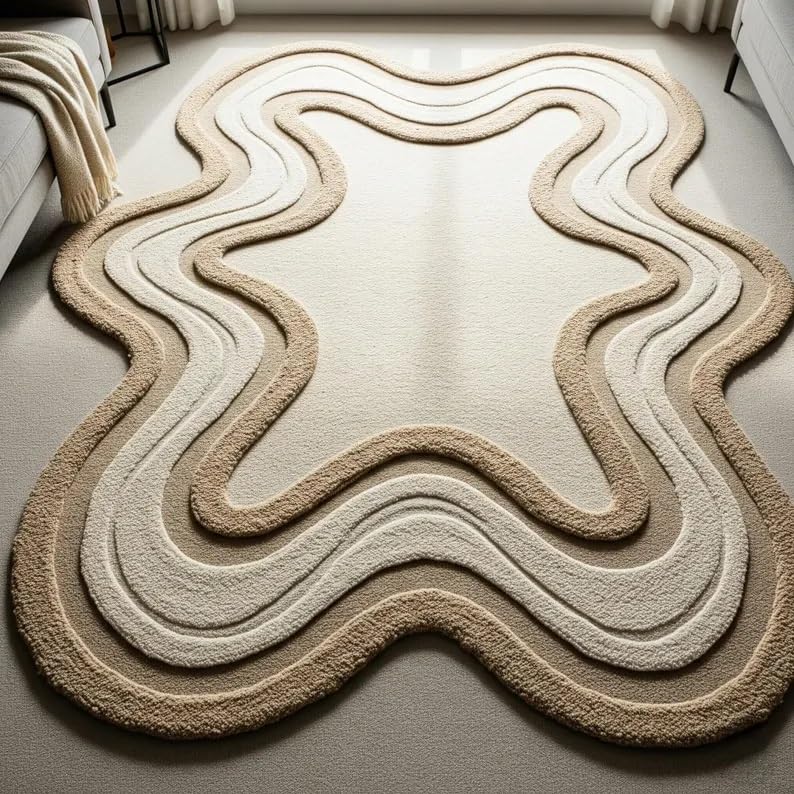 Image of Hand Tufted Carpet NZ Wool with Silk Abstract Design Non Slip Luxury Exclusive Carpet for Living Room Bedroom (5x7 feet,150x210cm) - DX565