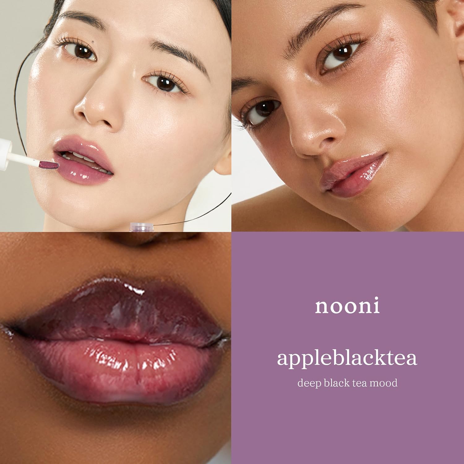 NOONI Huile à lèvres coréenne – Appleblacktea | longue durée, hydratant, repulpant, revitalisant pour les lèvres sèches, imperméable, aucun écaillage, couleur à lèvres hydratante