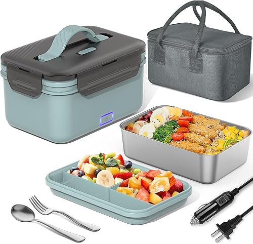Calentador de lonchera eléctrico para alimentos, calentador de alimentos 2 en 1, para automóvil y hogar, a prueba de fugas, 2 compartimentos, 1
