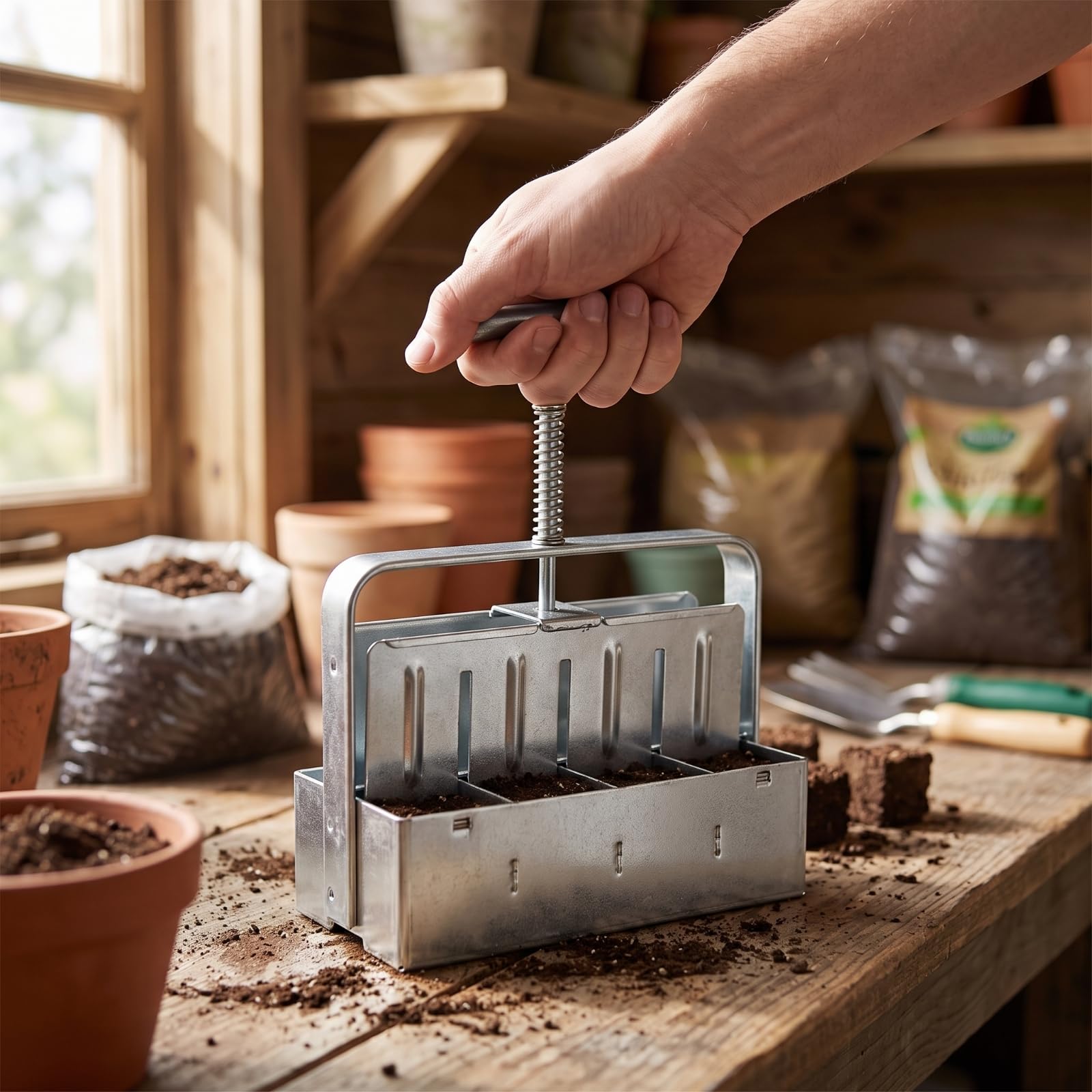 Presse-Mottes à 4 Mottes Robuste Outil Compact pour Jardiniers, Jardin Comestible