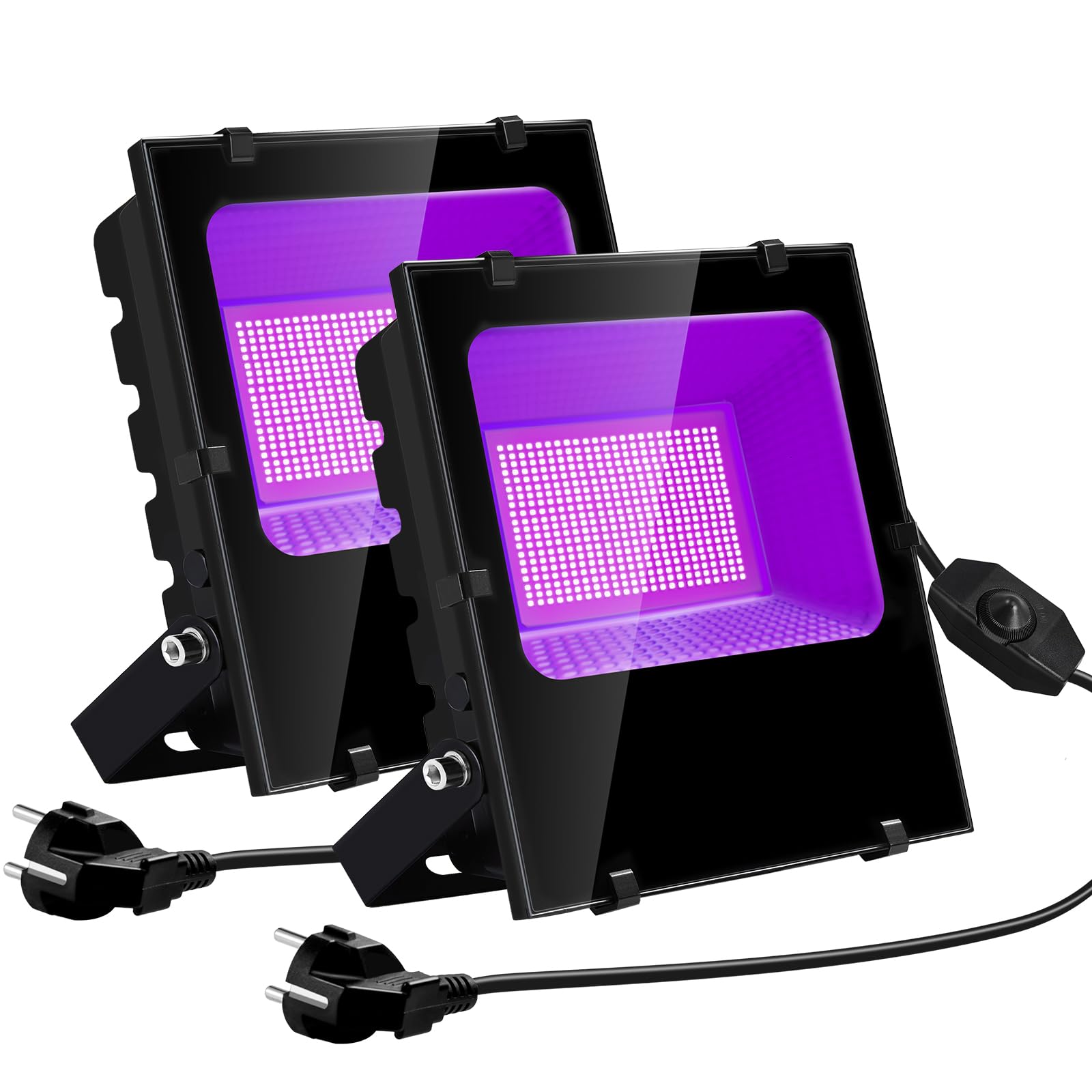 Lumiere Noire LED 300W Avec Fiches de Commutation à Intensité Variable, Projecteur LED UV Extérieur 395-400nm Lumière Noire Ultraviolet pour Soiree Fluo, Body Painting, Halloween (Lot de 2)