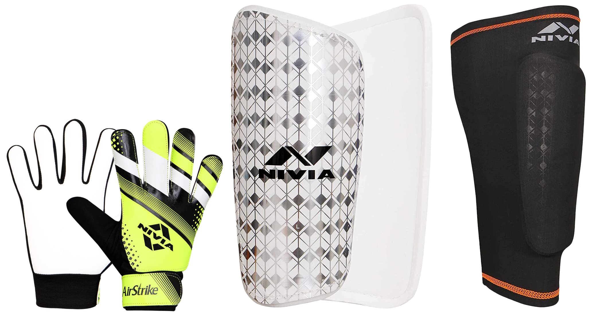 Nivia Air Strike Football G/Keeper Gloves (Green) Size-Medium 418M Lycra-Spandex Shin Guard with Sleeve - Medium (Black) (B0BRG8RHMZ) Amazon Price History, Amazon Price Tracker