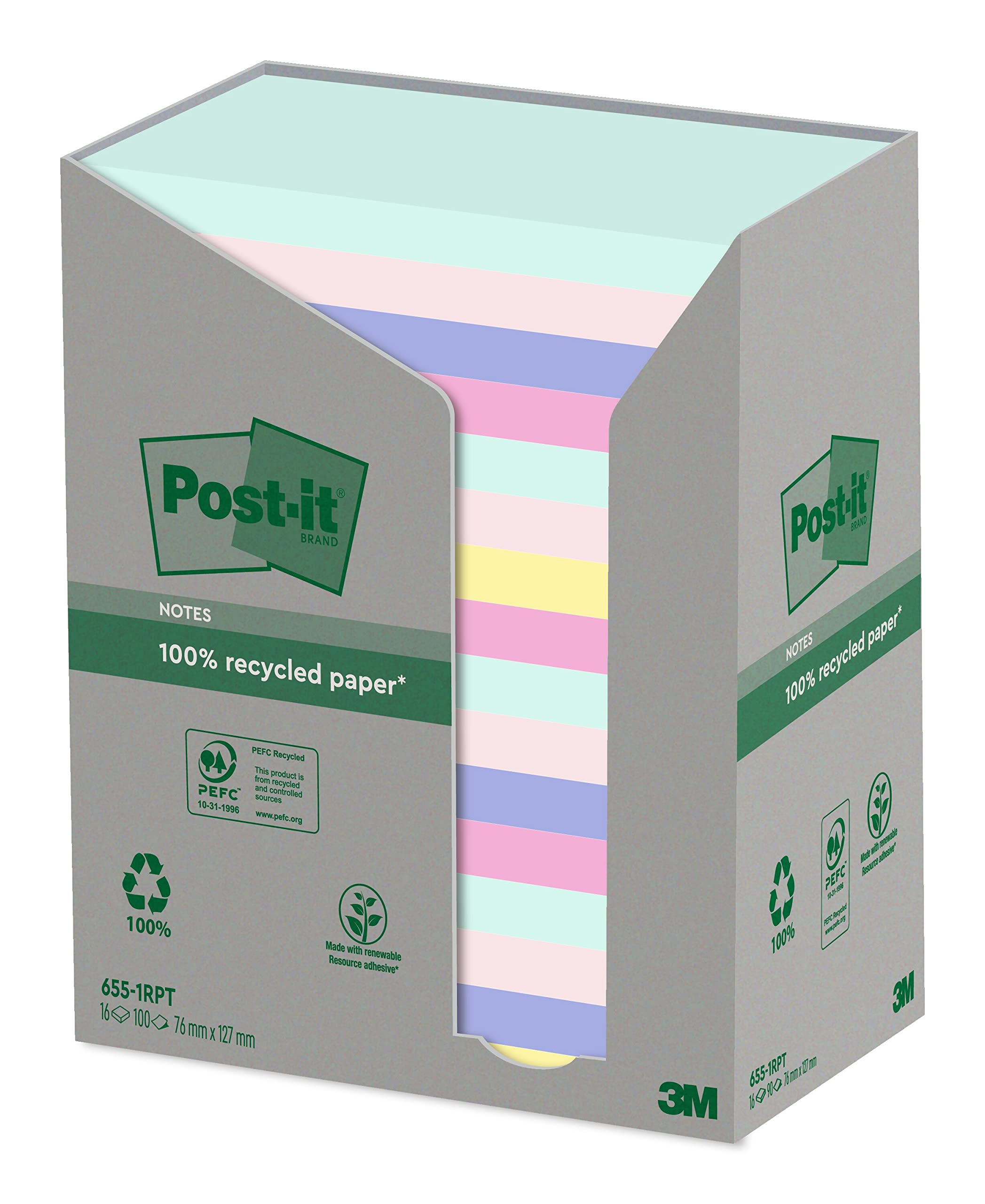 Post-it Recycling-Notes, 16 Blöcke (1600 Blatt), 127 mm x 76 mm